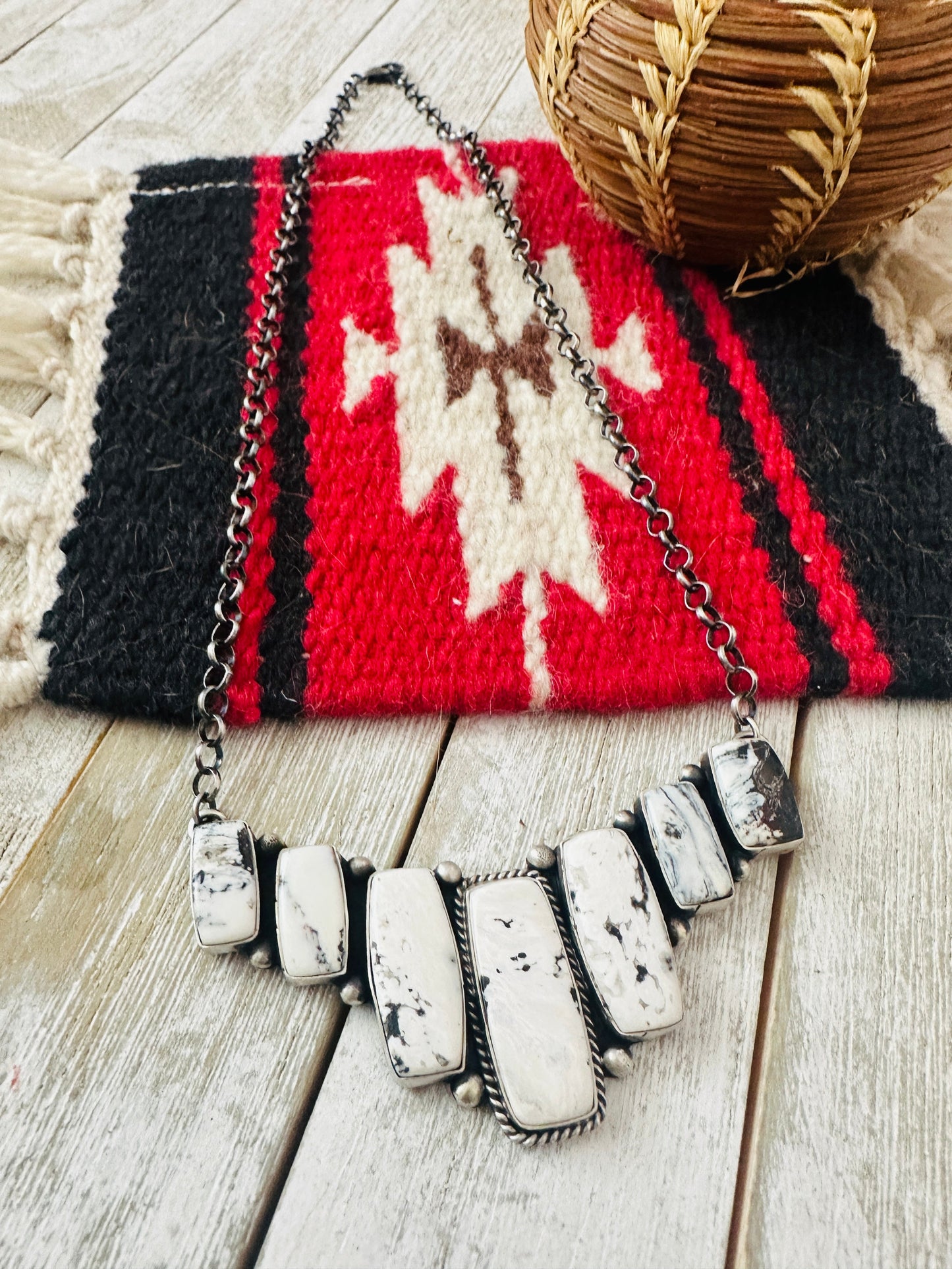 Navajo White Buffalo & Sterling Silver Necklace