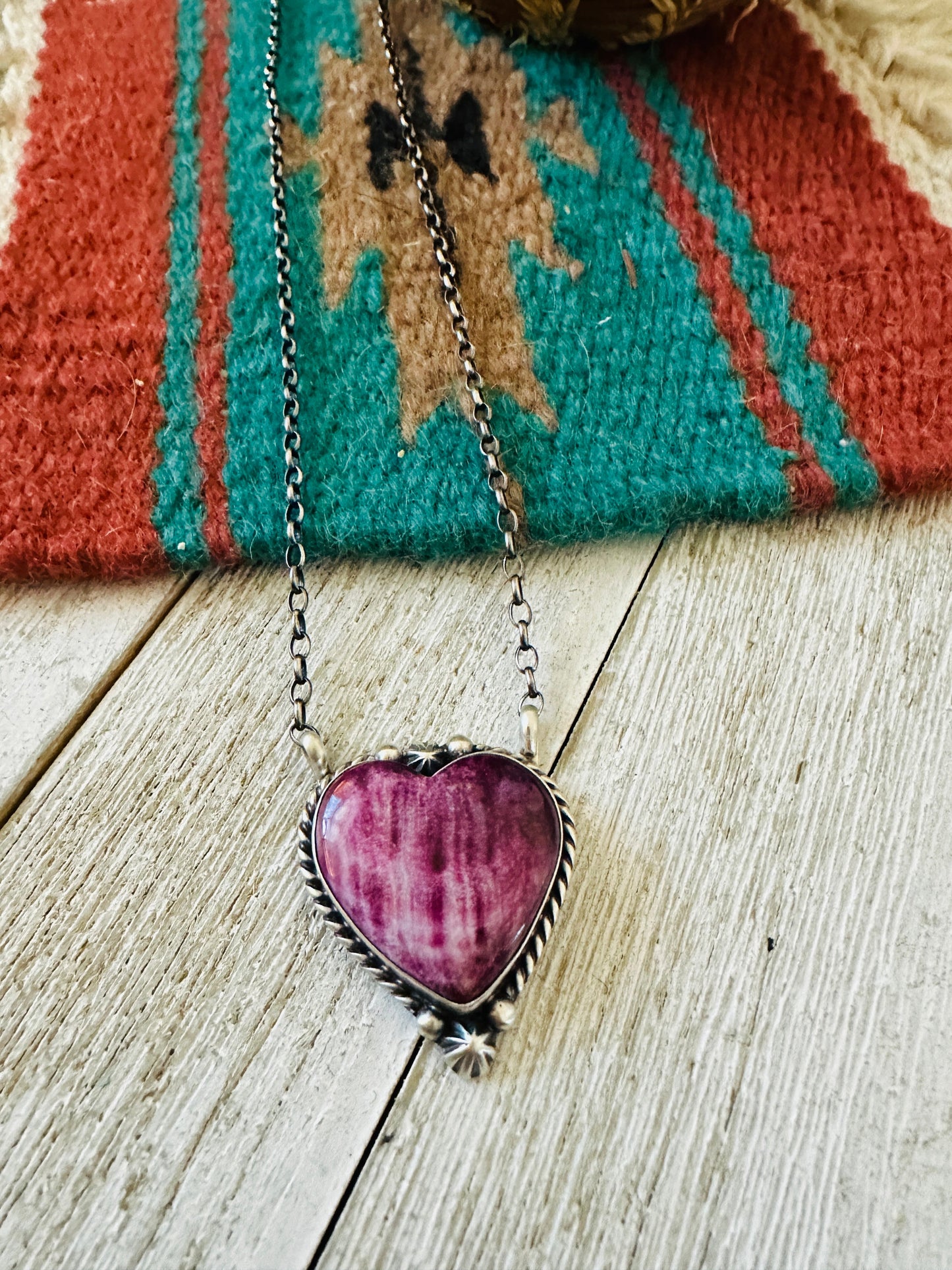 Navajo Sterling Silver & Purple Spiny Heart Necklace