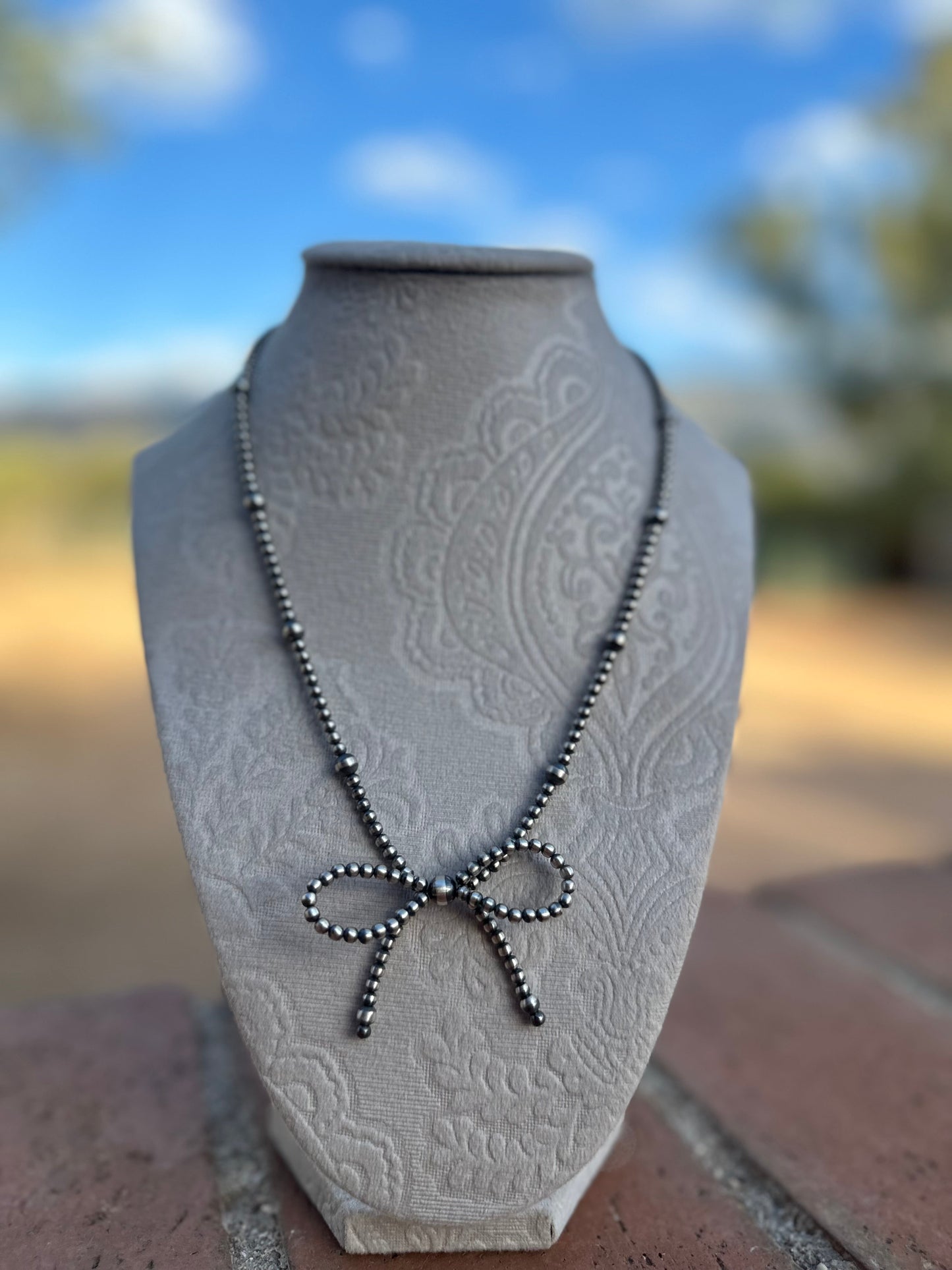 Navajo Made 4-6mm Sterling Silver Pearl Beaded Bow Tie Necklaces