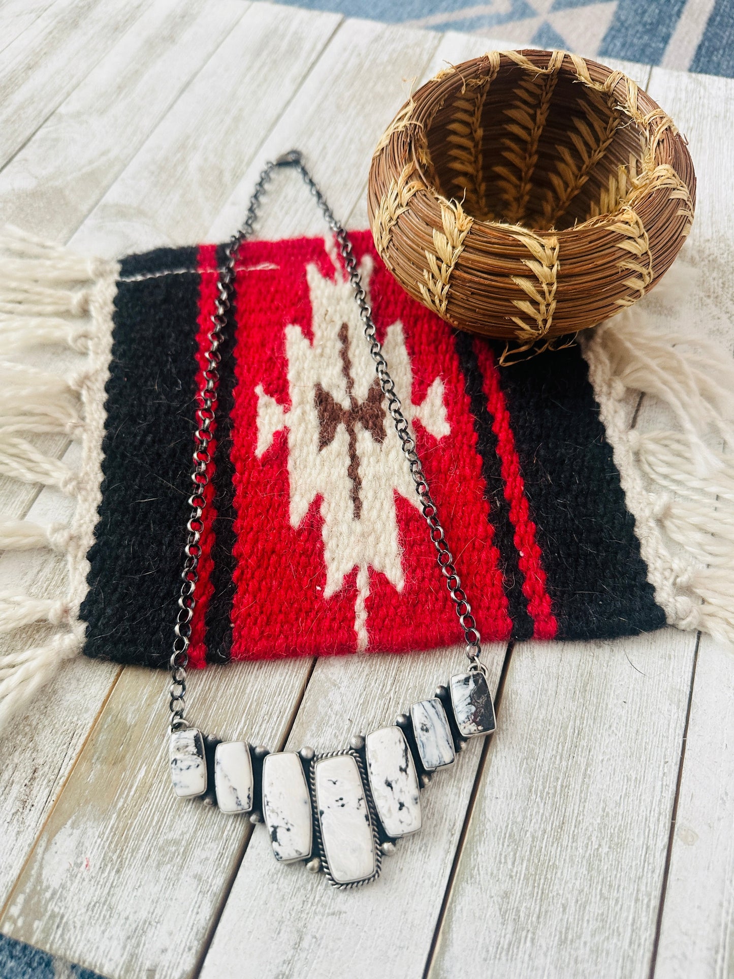 Navajo White Buffalo & Sterling Silver Necklace