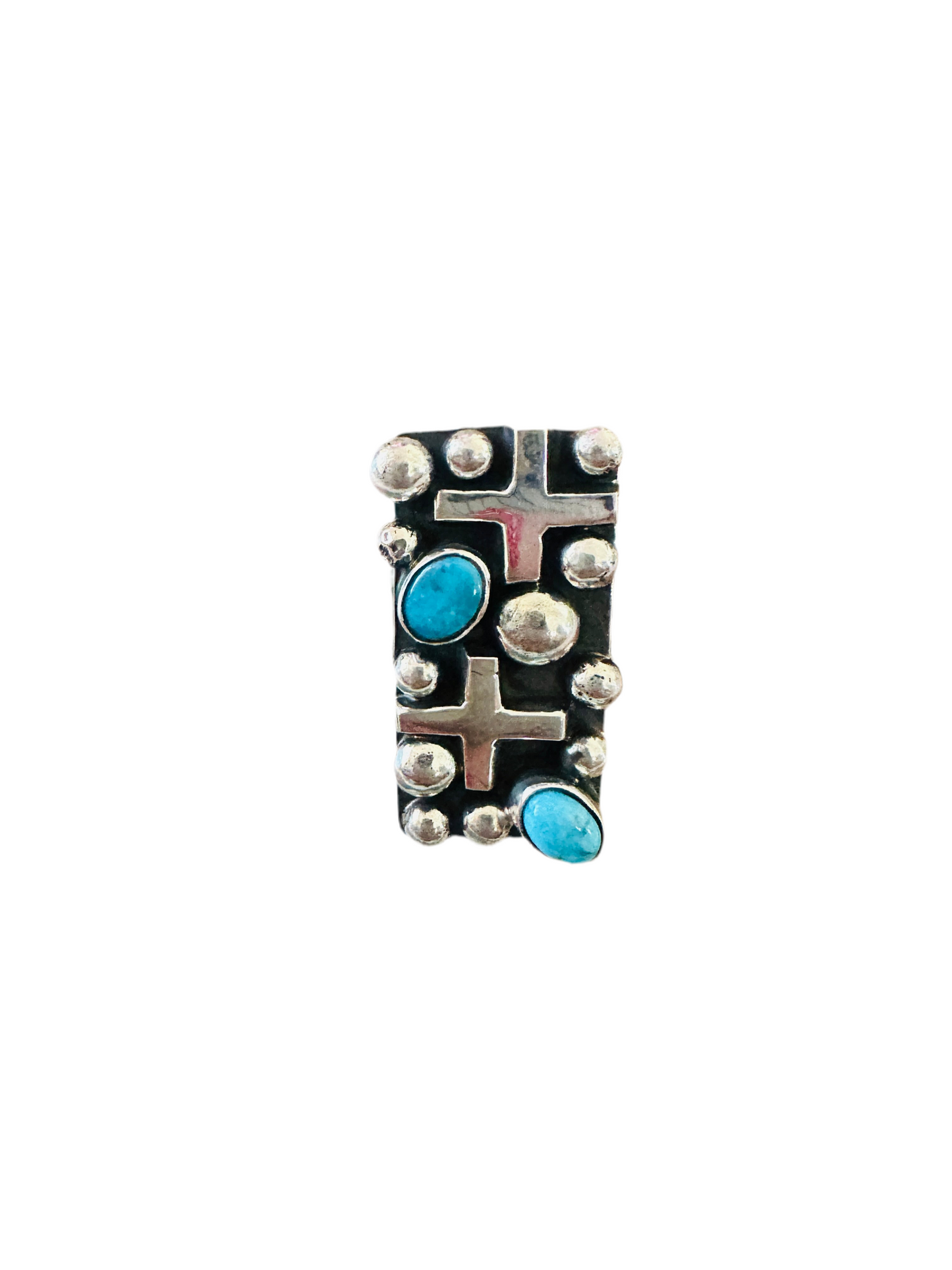 Navajo Turquoise & Sterling Silver Cross Ring Chimney Butte Size 8