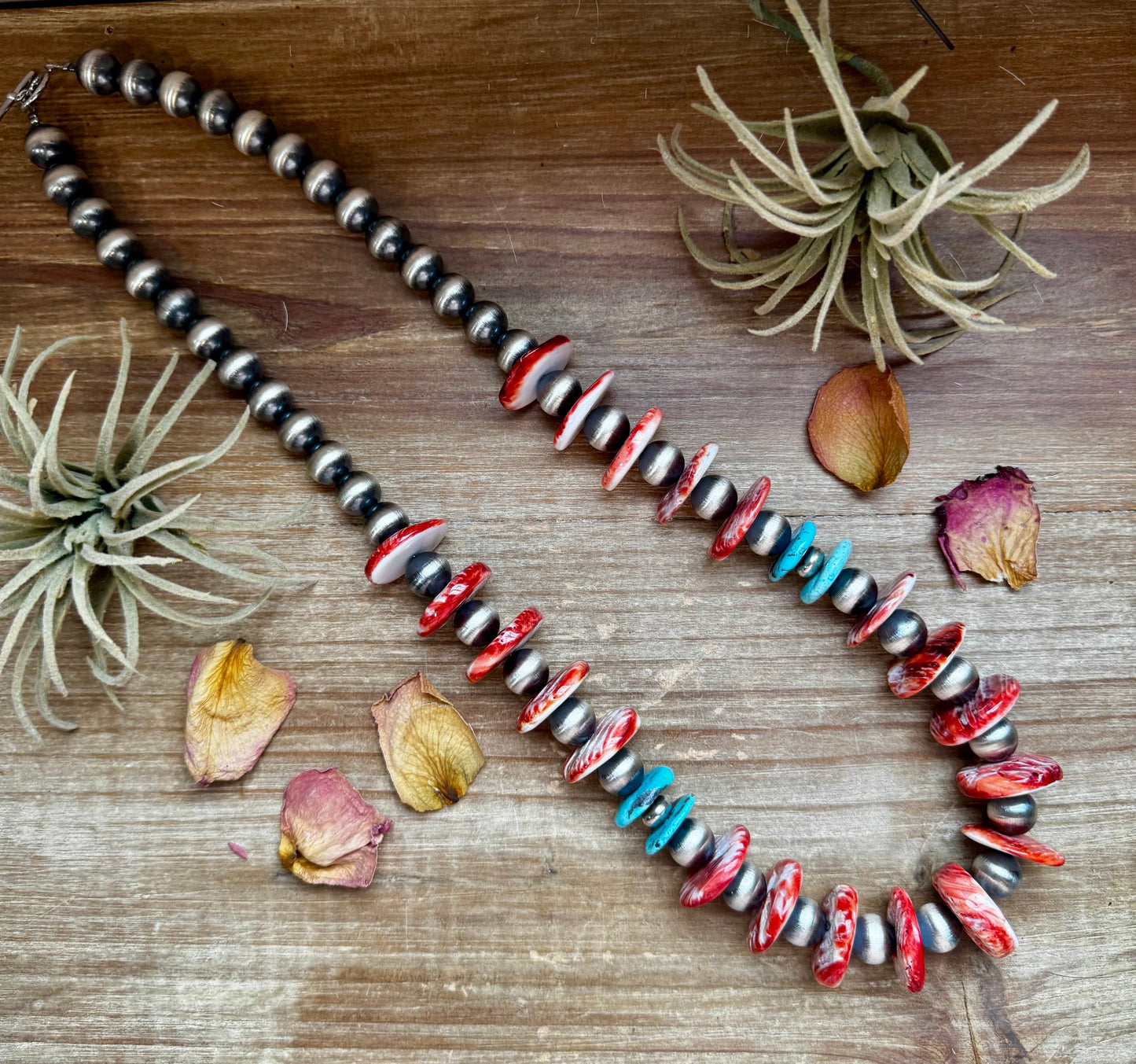 28 inch - American Rodeo Collection - 12 mm Sterling Silver Pearls & Spiny-Turquoise