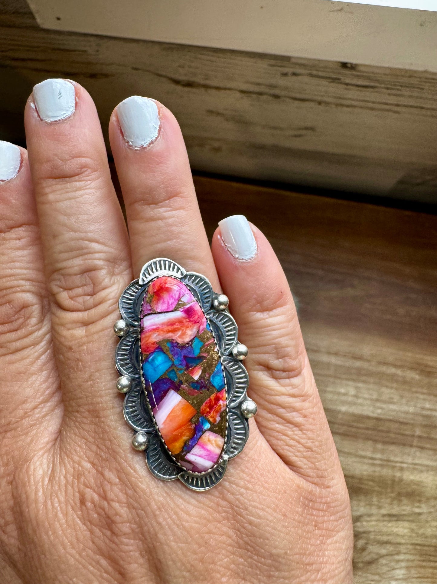 Oval rings - adjustable -Dahlia ring and sterling silver