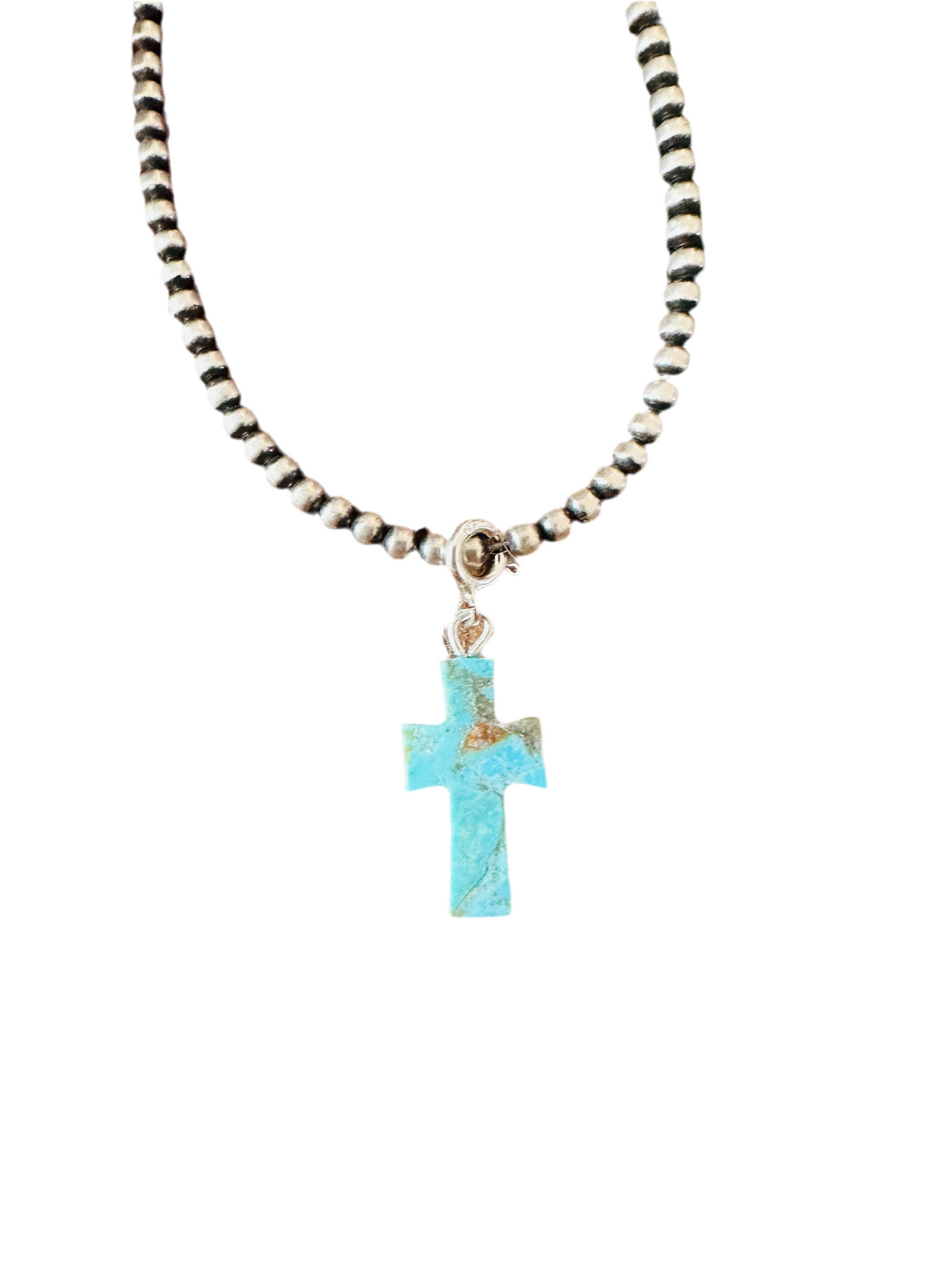 Navajo Hand Carved Turquoise Cross Charm