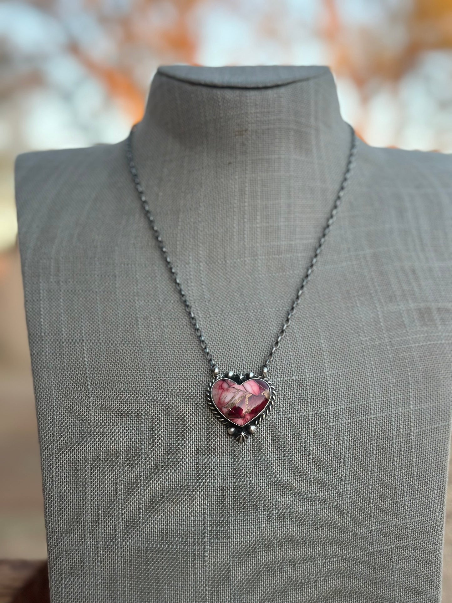 Navajo Rose Dahlia & Sterling Silver Heart Necklace