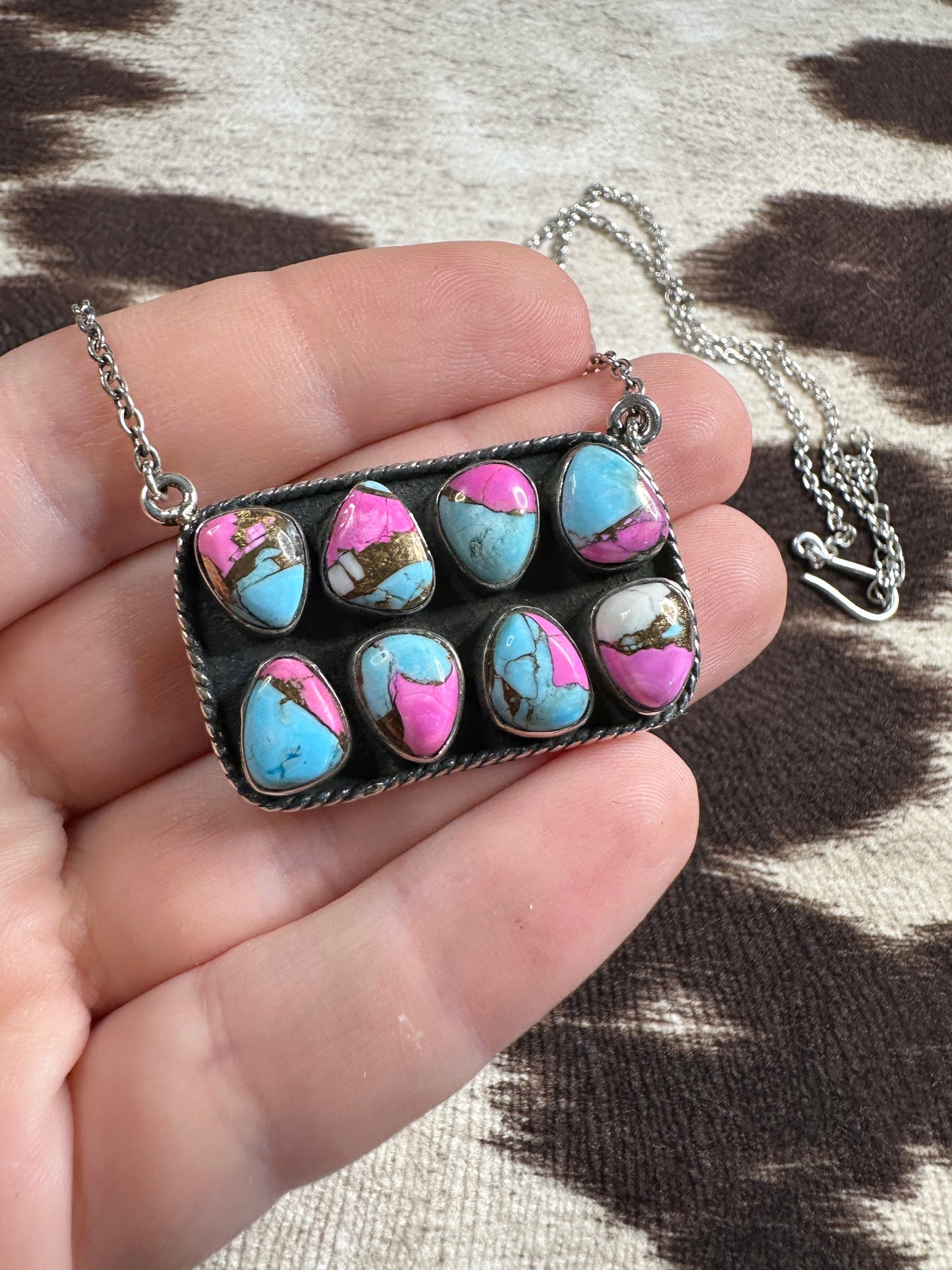 Handmade Cotton Candy Sterling Silver Bar Necklace