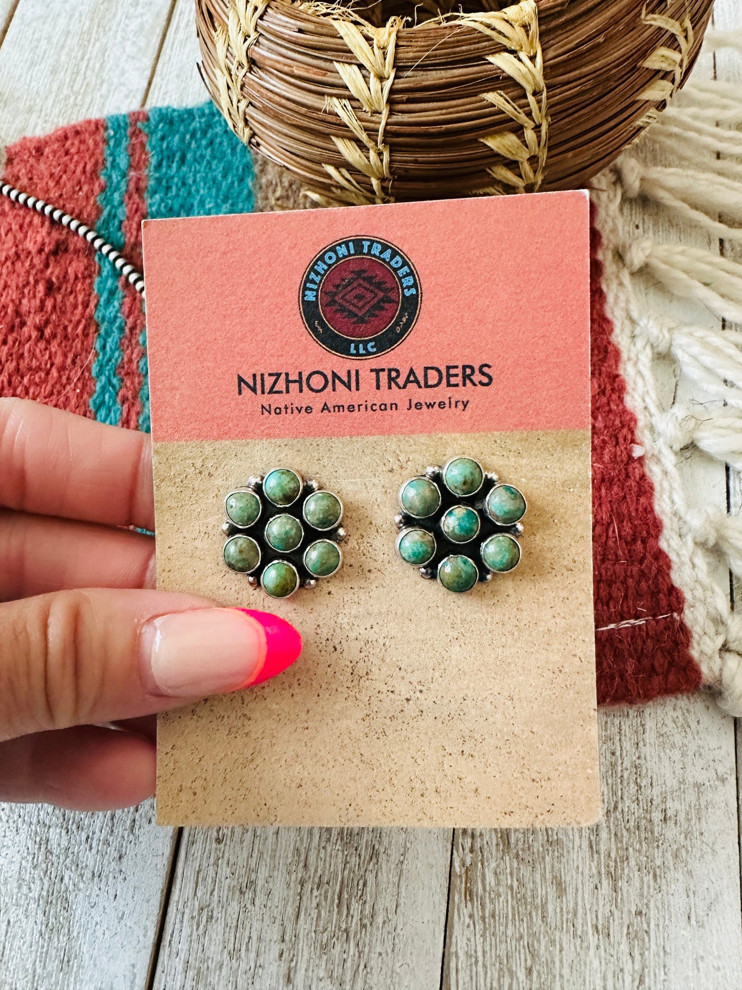 Navajo Sterling Silver & Turquoise Cluster Pendant and Earring Set