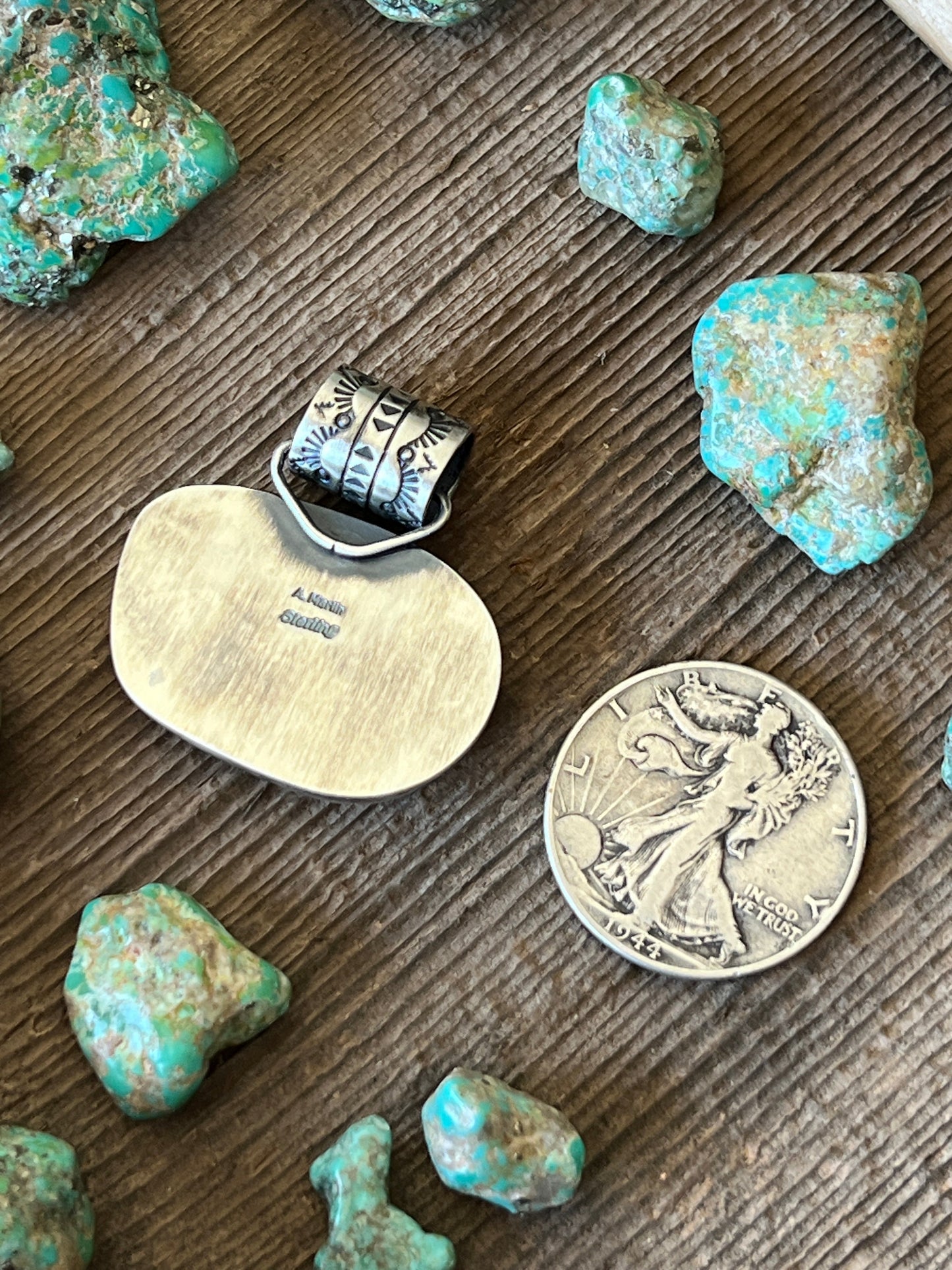 Navajo Sterling Silver and Sonoran Turquoise Solo Pendant by Angela Martin