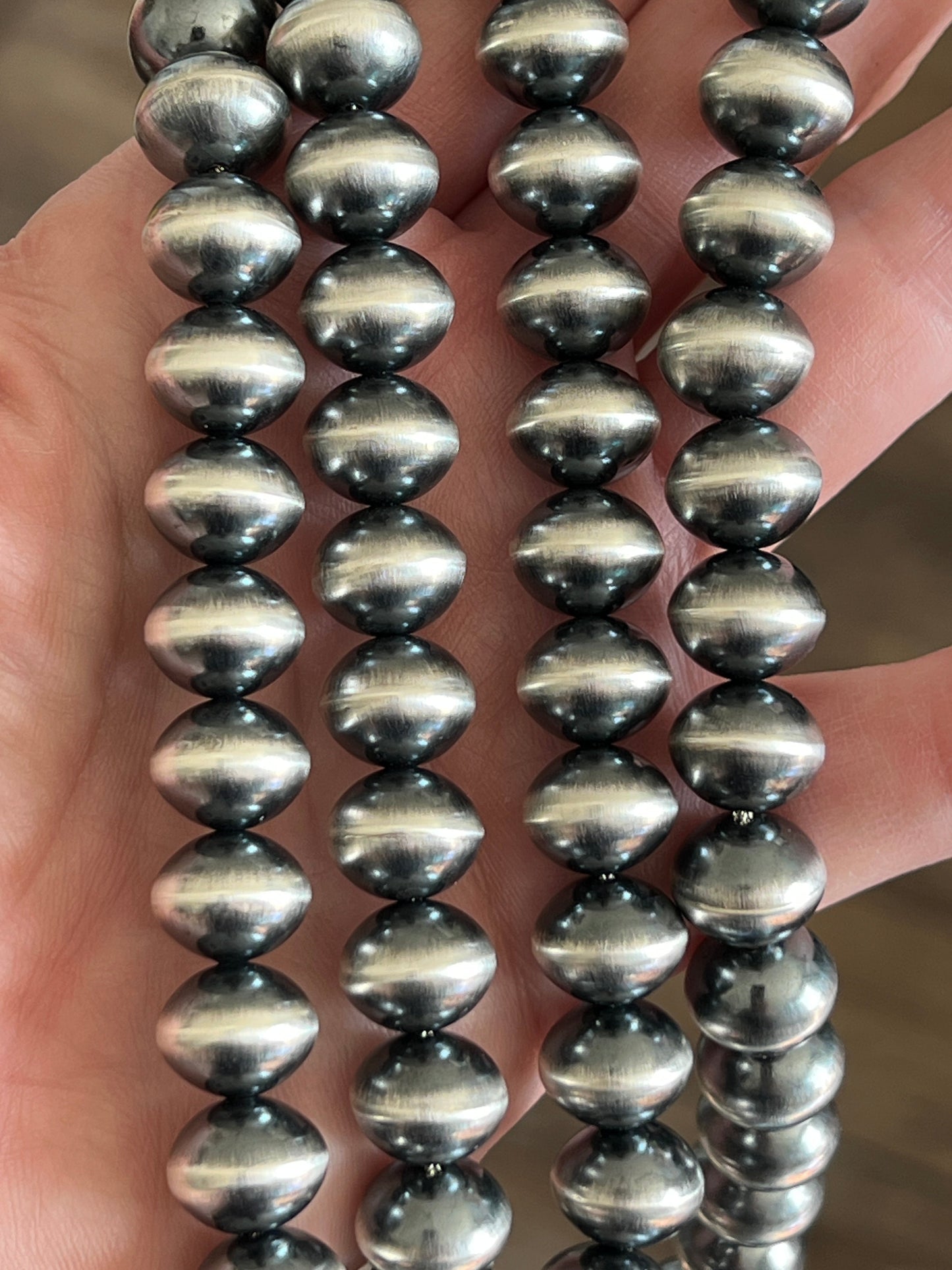 Vinita Cowboy Handmade 12mm Sterling Silver Navajo Saucer Pearl Beaded Necklaces