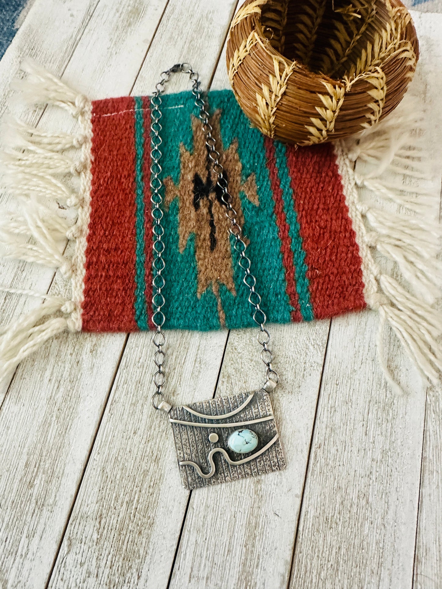 Navajo Sterling Silver & Golden Hills Turquoise Abstract Necklace