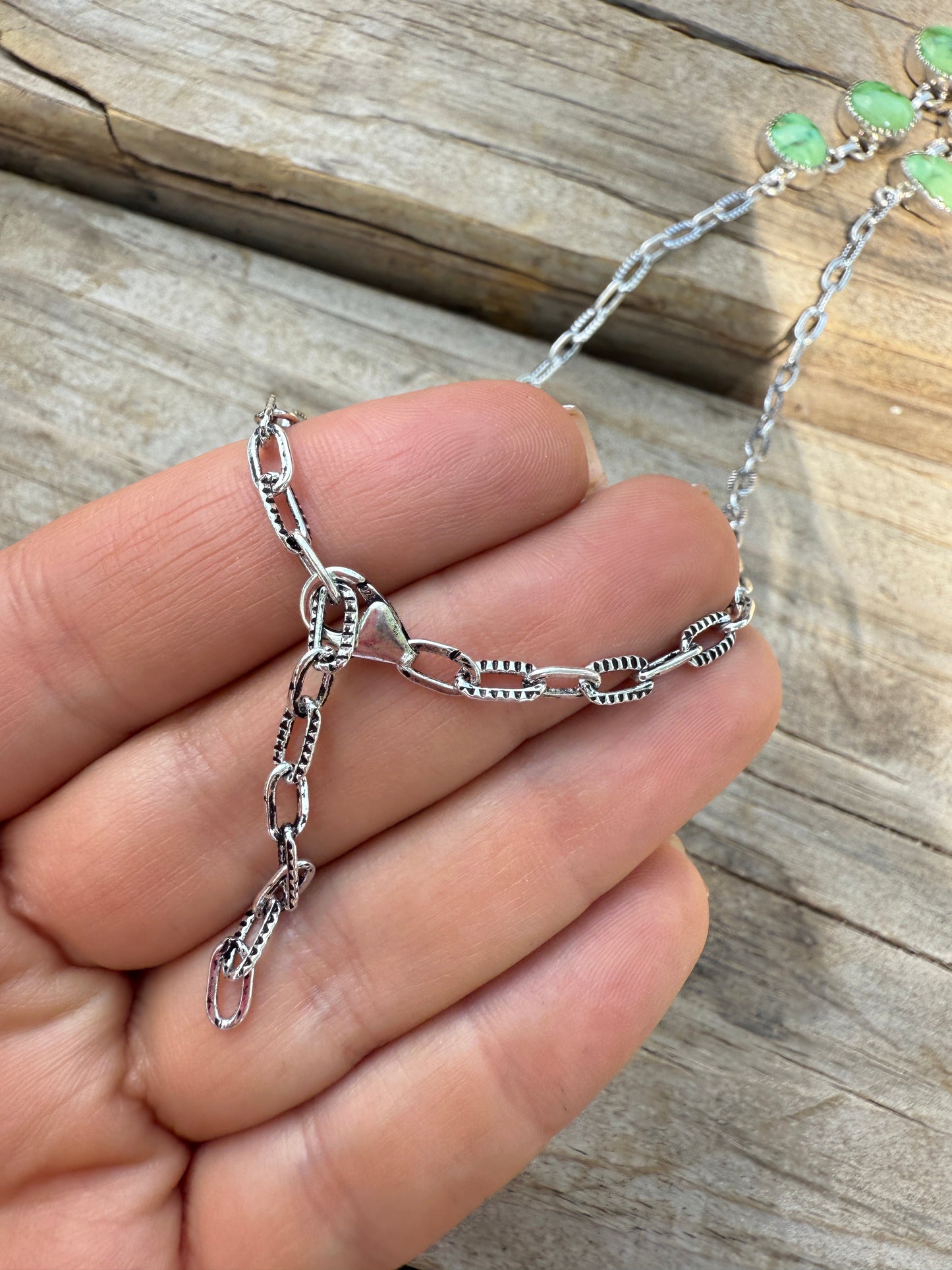 Handmade Sterling Silver & Sonoran Mountain Turquoise Lariat Necklace more greens