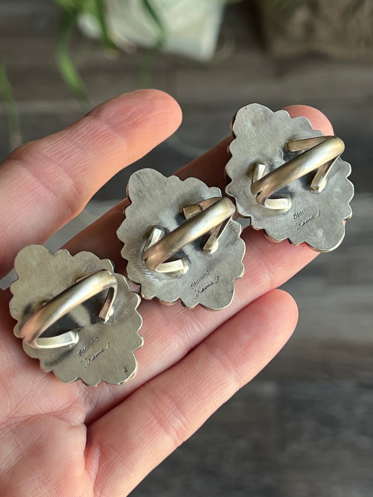 Navajo Sterling Silver and Queen Pink Conch Shell Cluster Ring by Travis Jim