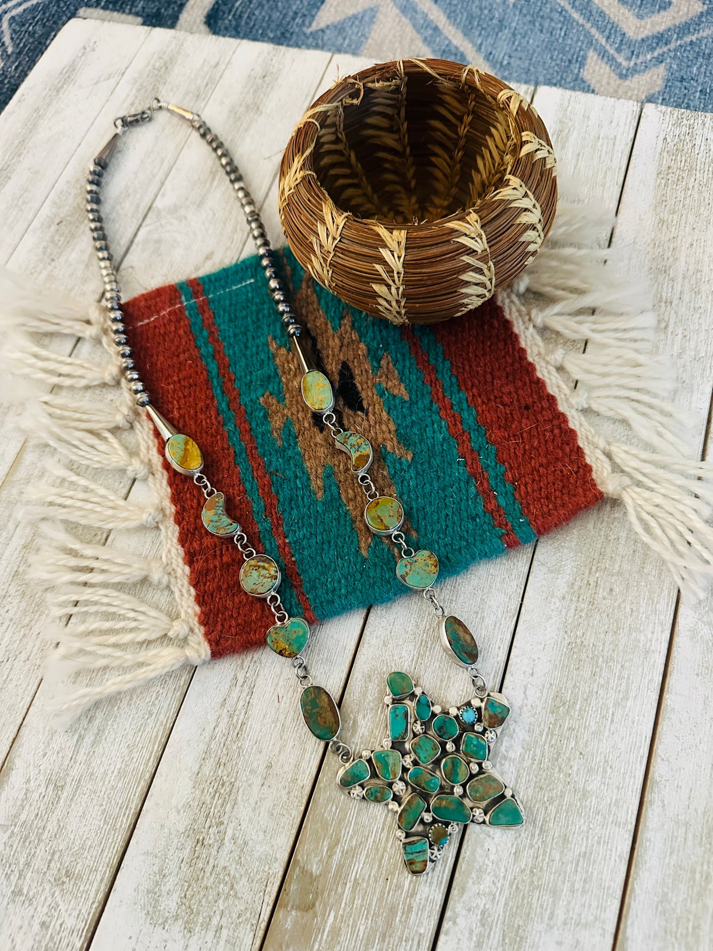 Navajo Sterling Silver & Royston Turquoise Star Necklace by Jacqueline Silver