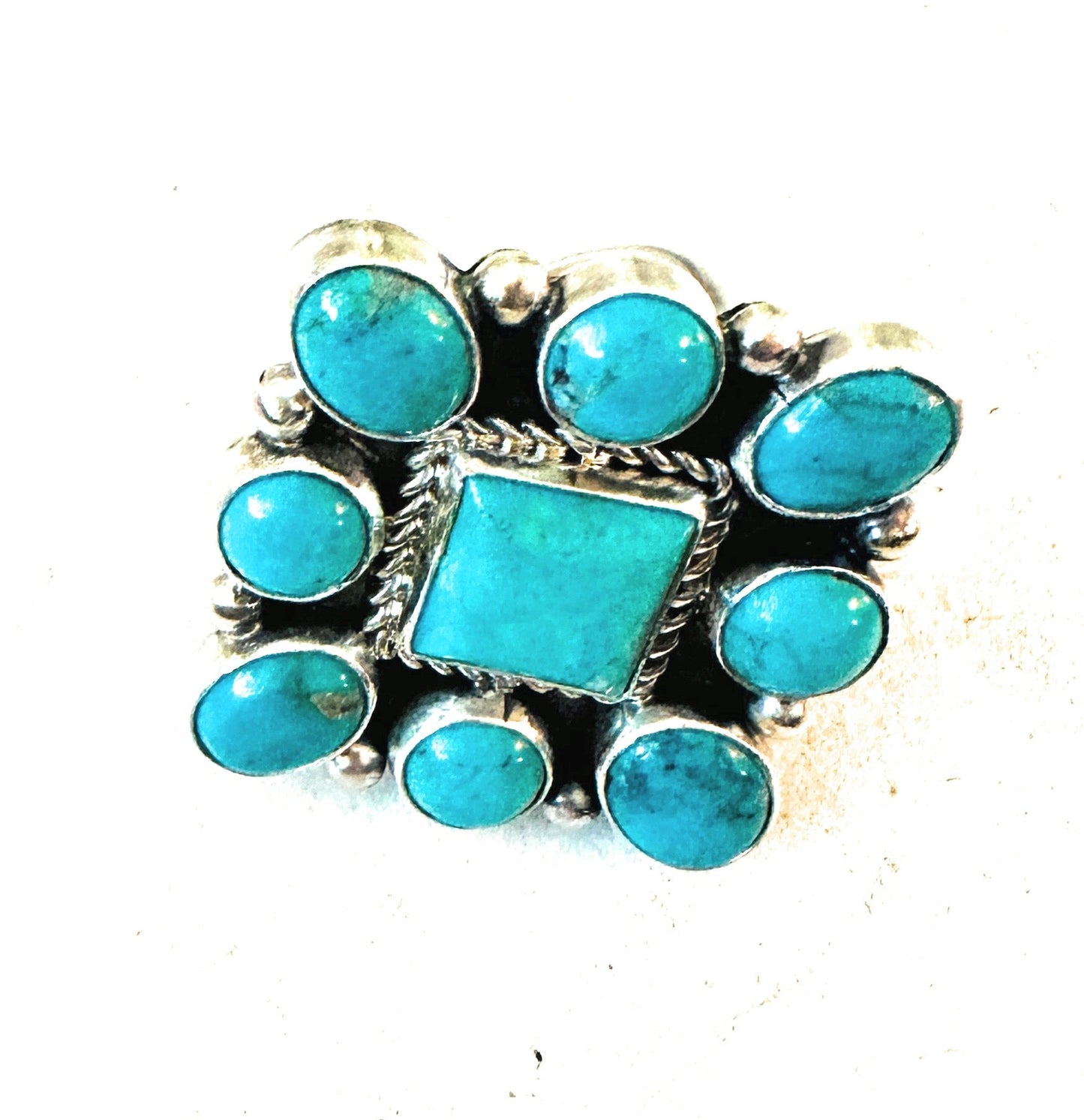 Navajo Sterling Silver & Turquoise Cluster Adjustable Ring