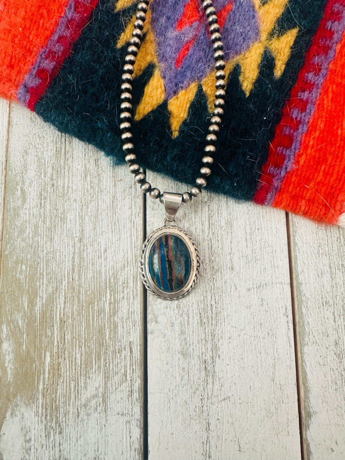 Navajo Rainbow Calsilica and Sterling Silver Star Pendant