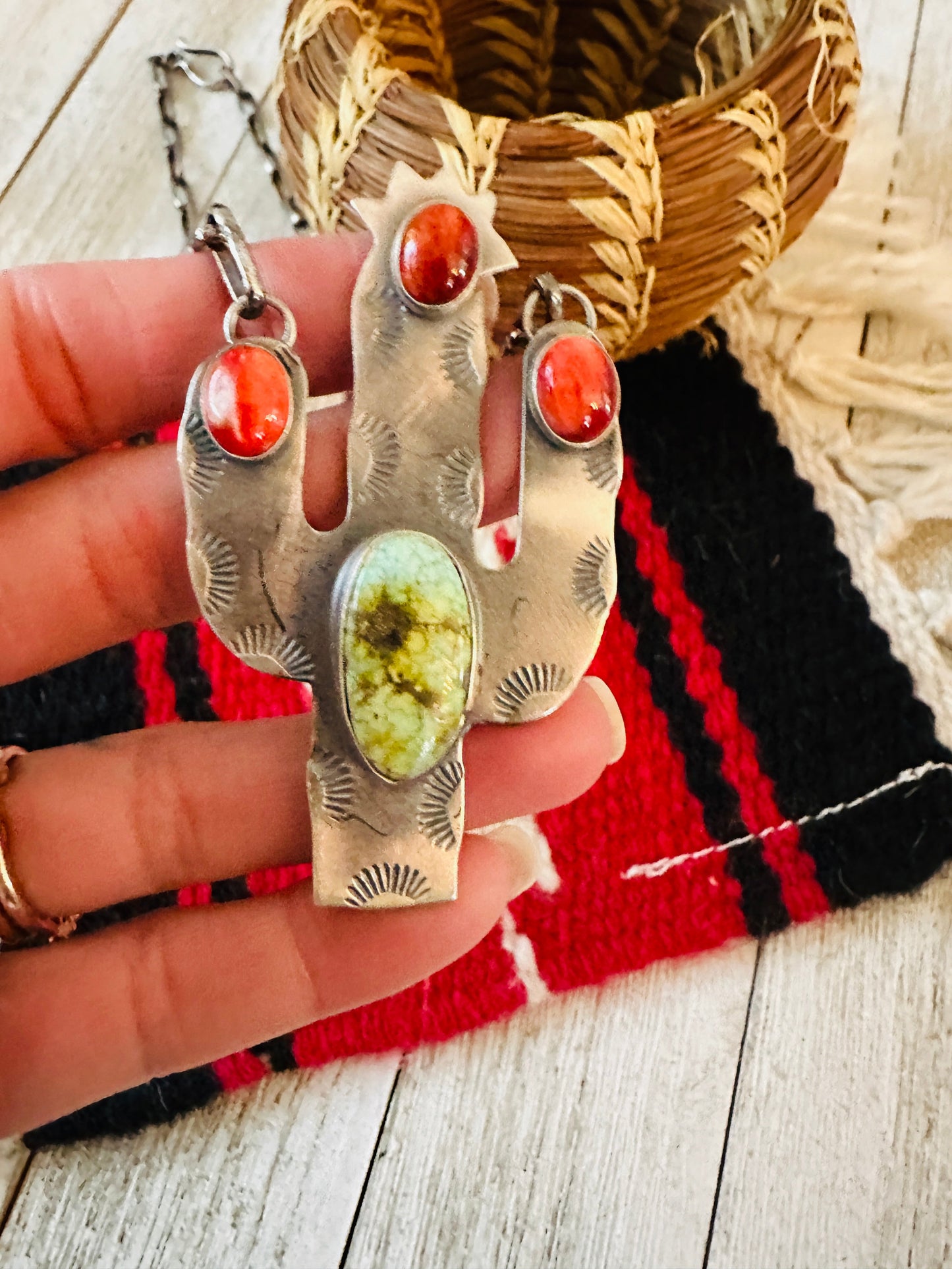 Navajo Sterling Silver, Turquoise & Spiny Cactus Necklace