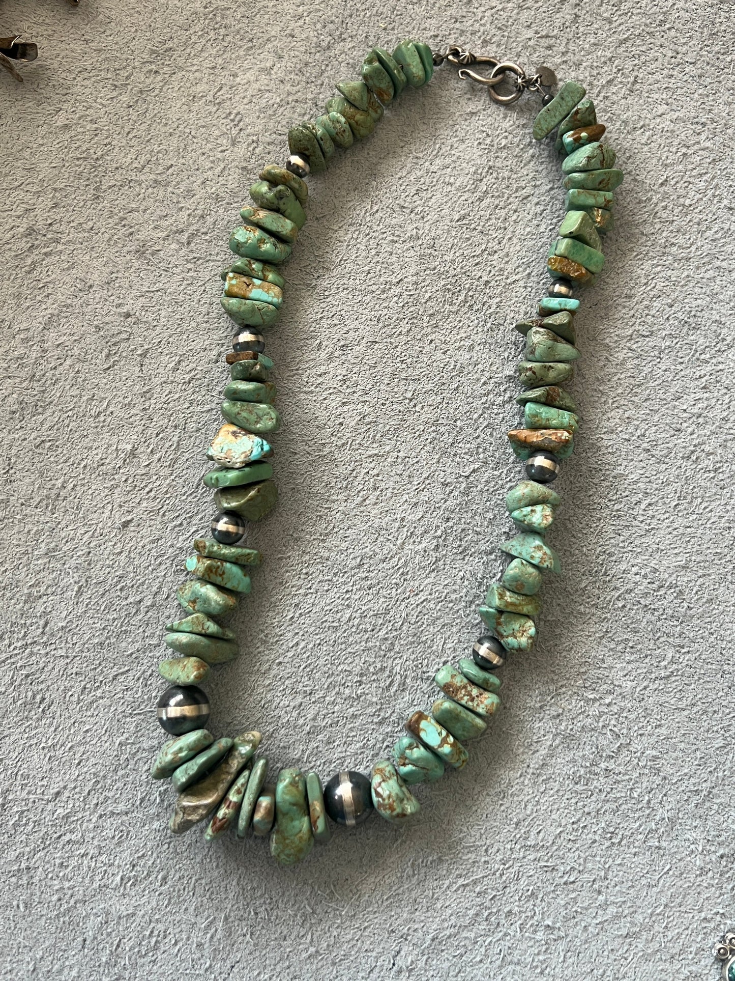 Navajo Turquoise & Sterling Silver Chunky Beaded Necklace 18”