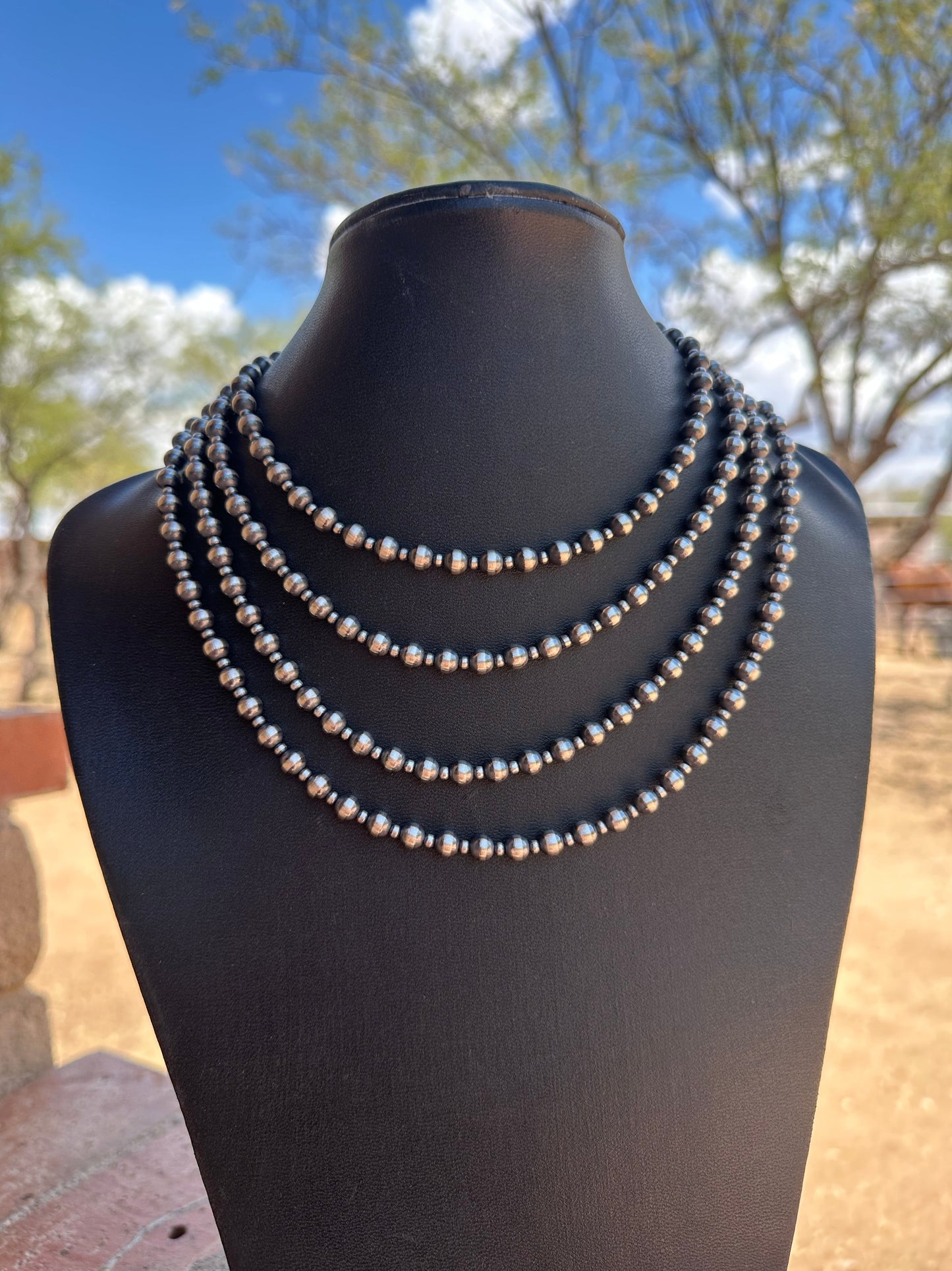 Navajo Pearl Style 3mm & 6mm Sterling Silver Necklaces