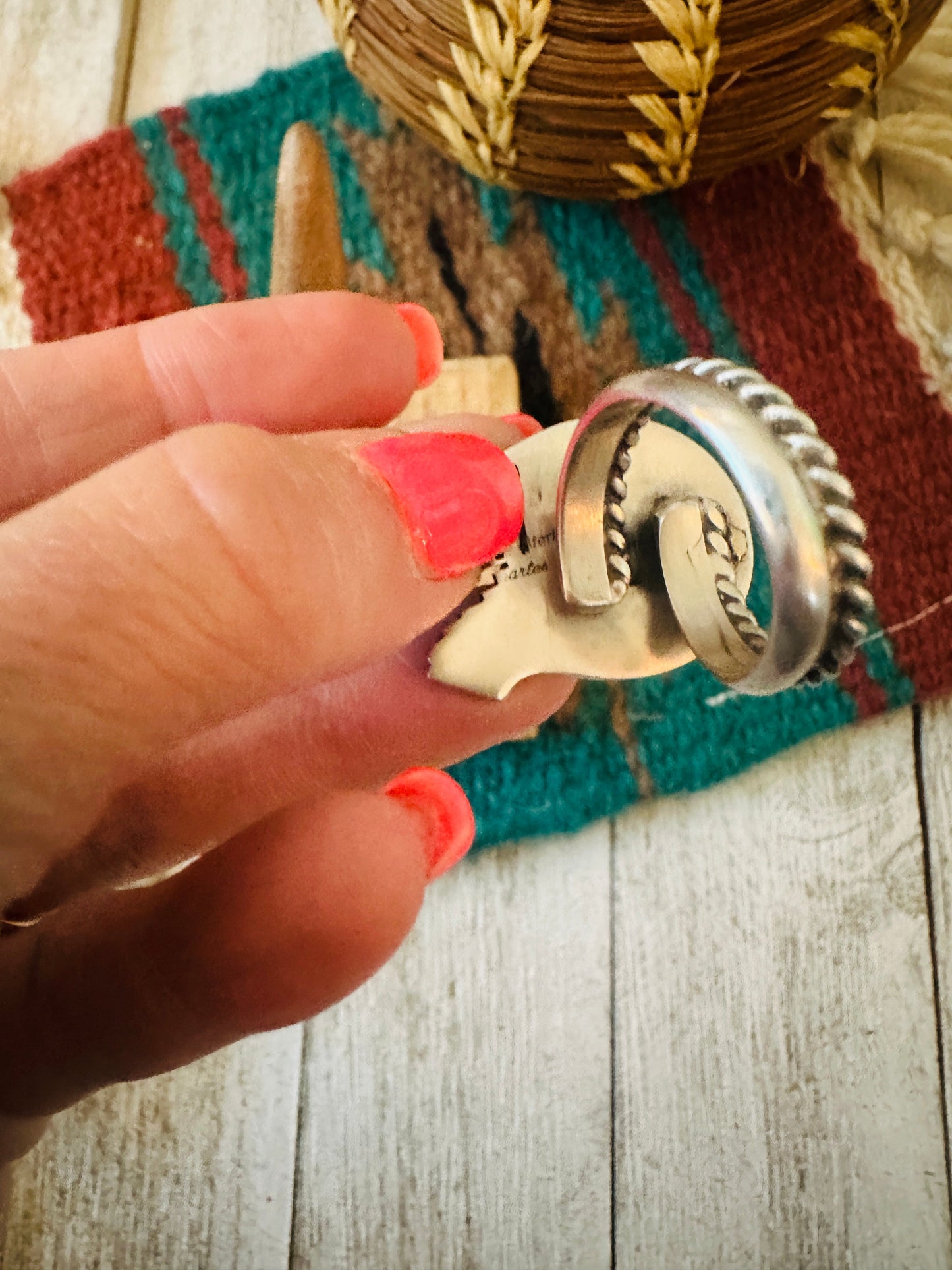 Navajo Sterling Silver & Turquoise Adjustable Horseshoe Ring
