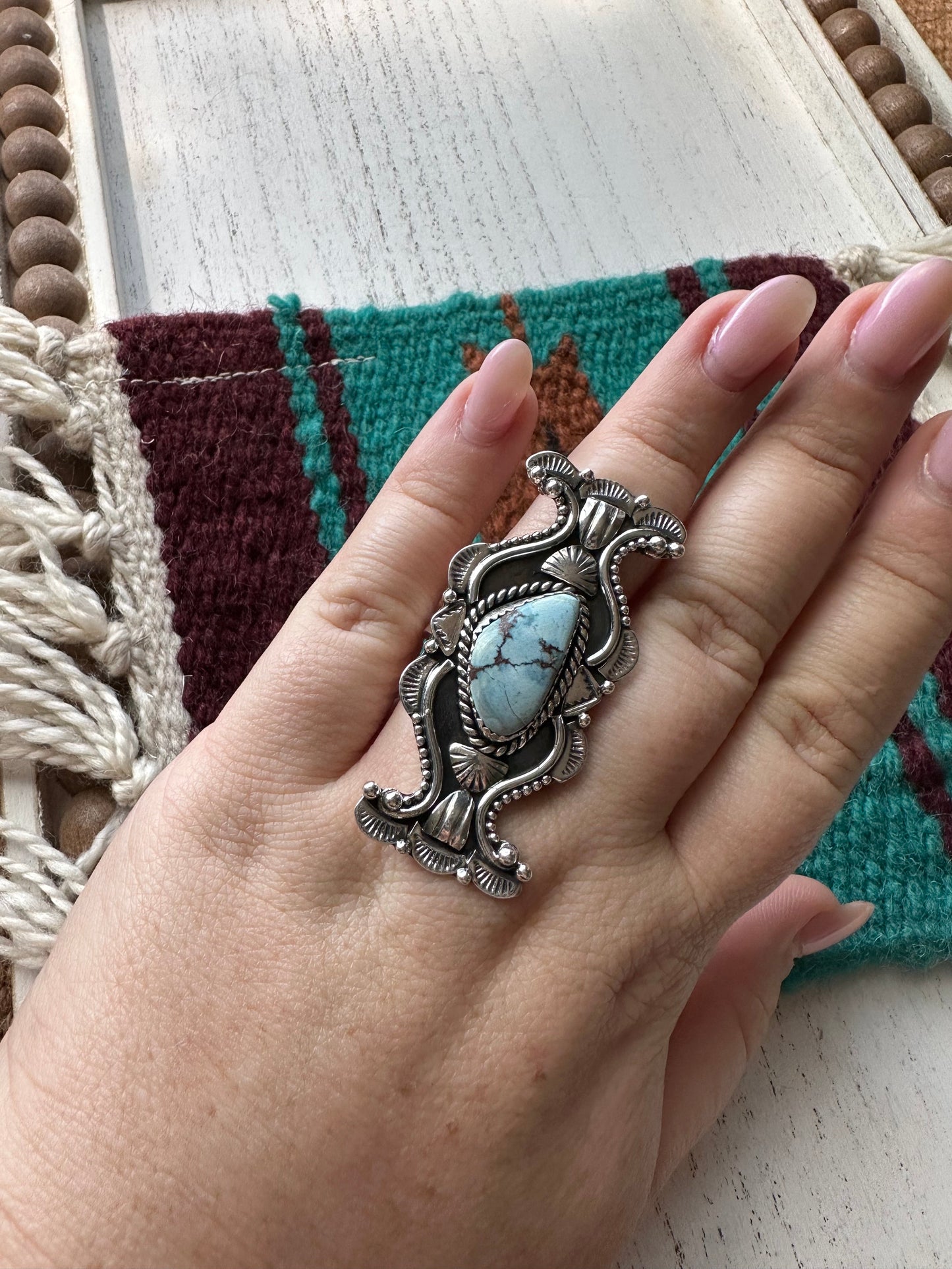 Nizhoni Beautiful Sterling Silver & Golden Hills Turquoise Adjustable Ring