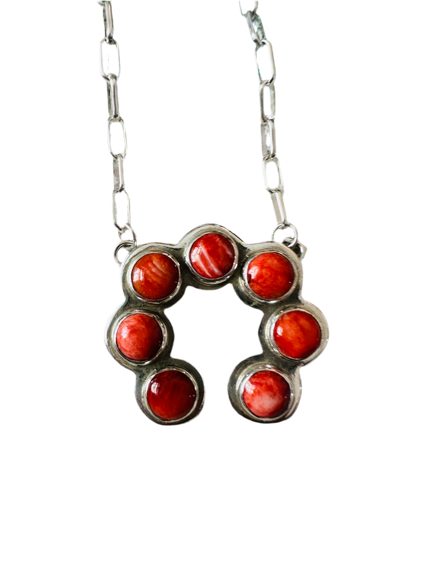 Navajo Sterling Silver & Orange Spiny Naja Necklace