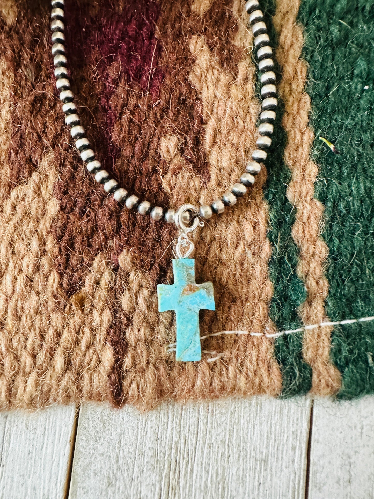 Navajo Hand Carved Turquoise Cross Charm
