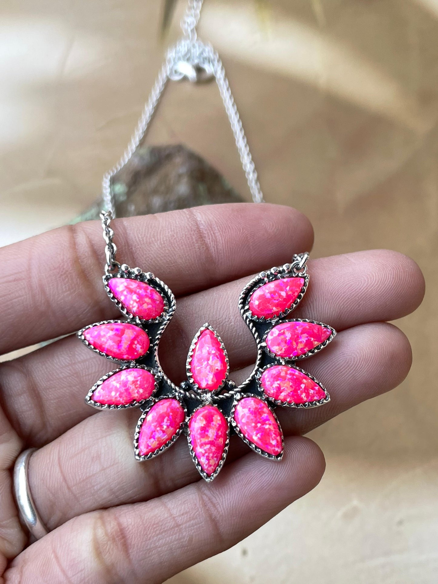 Handmade Sterling Silver & Hot Pink Fire Opal Necklace