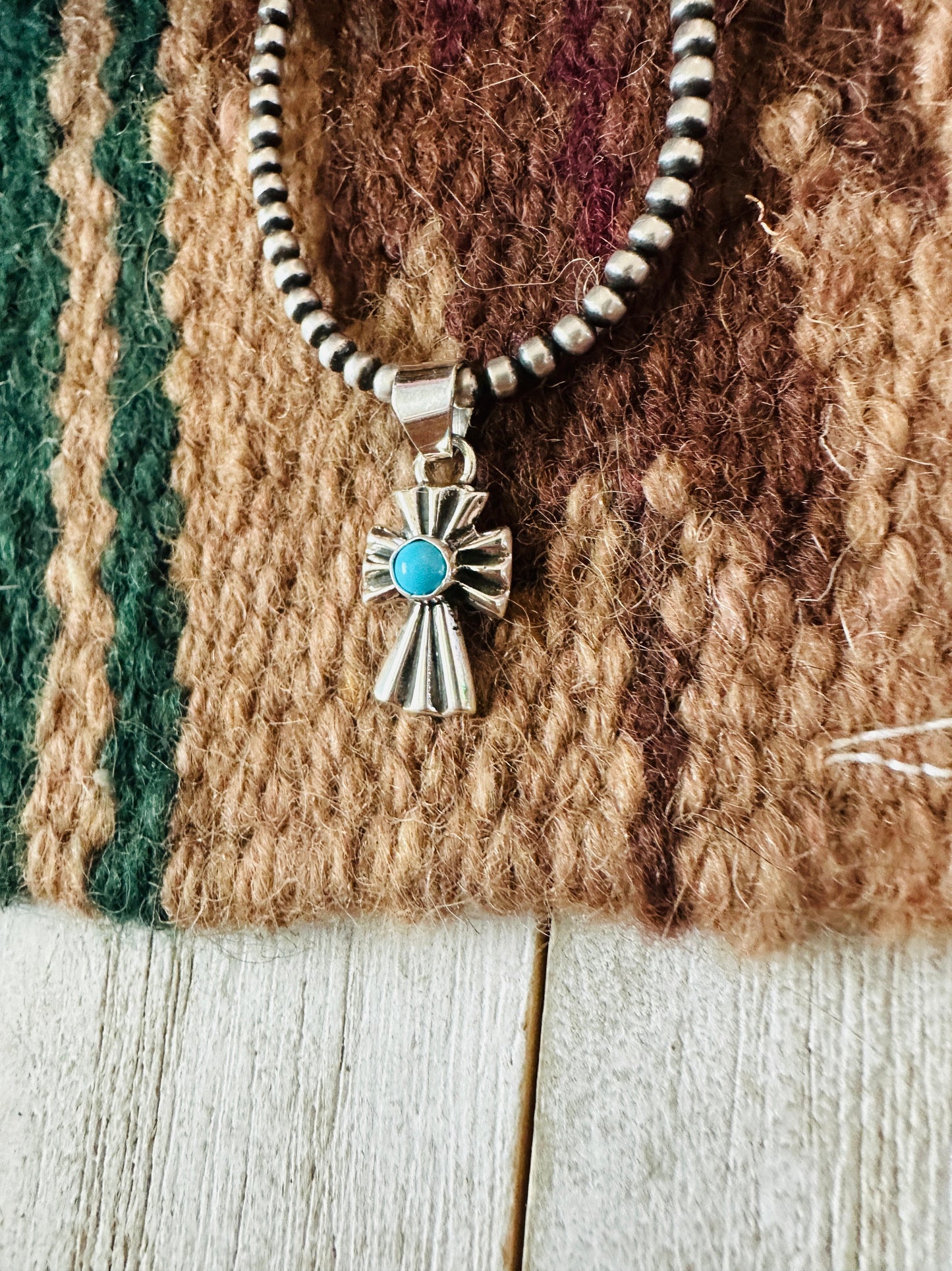 Navajo Turquoise & Sterling Silver Mini Cross Pendant