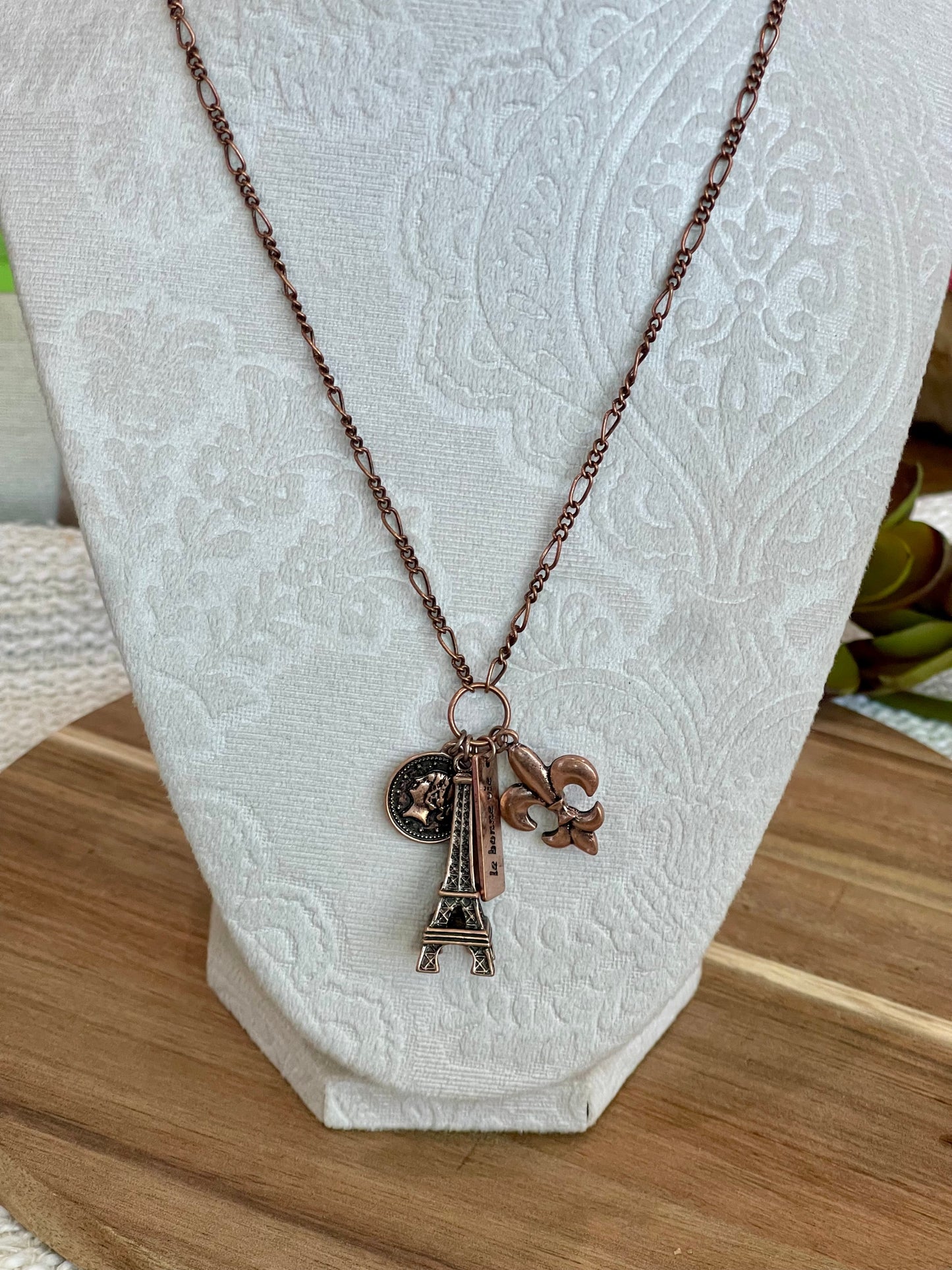 Vintage Handmade Copper Eiffel Tower Necklace