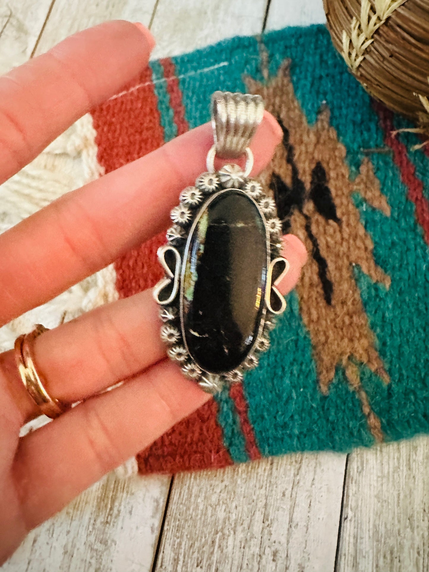 Navajo Black Jack Turquoise & Sterling Silver Pendant