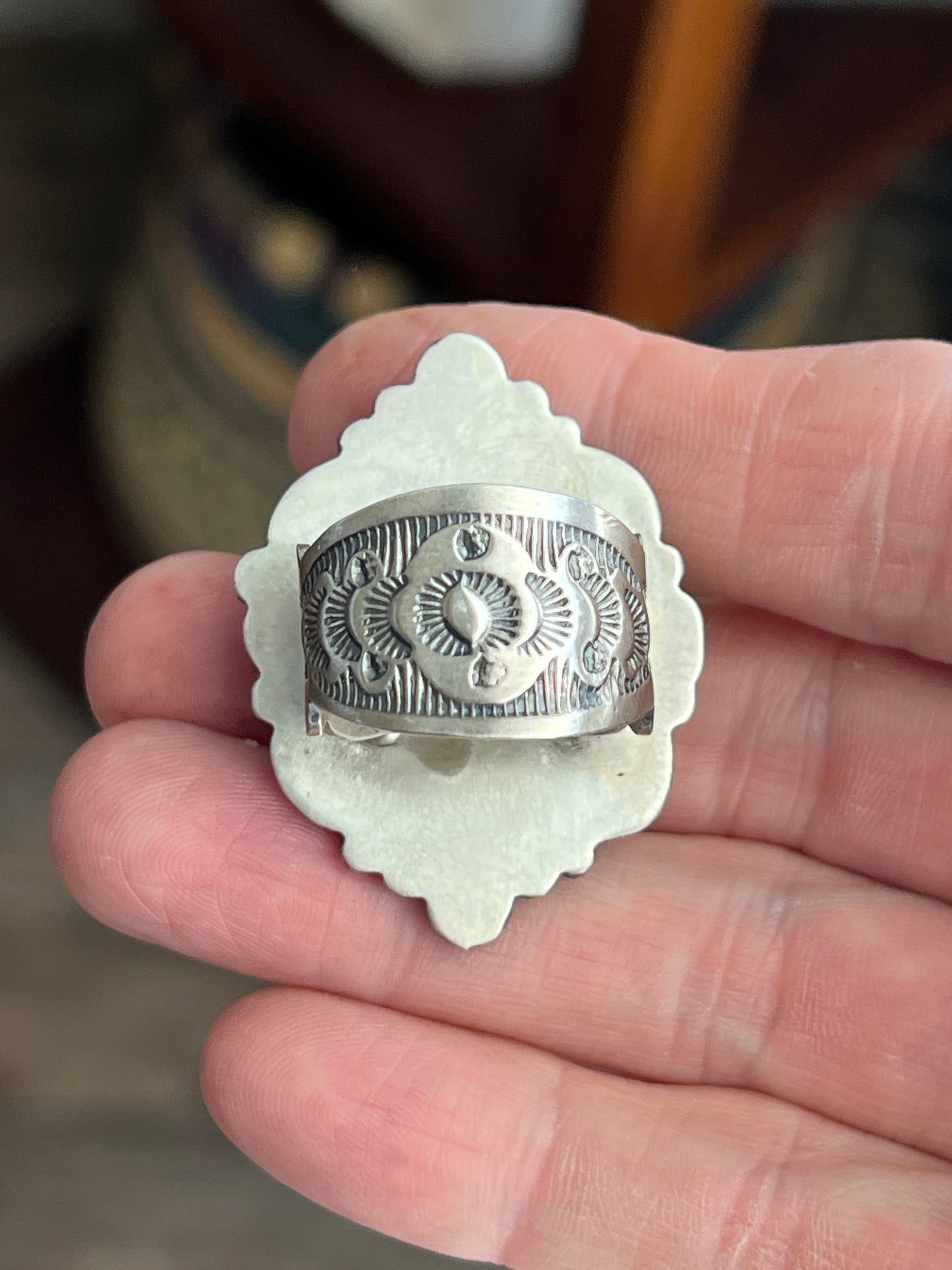 Navajo Sterling Silver and Natural Kingman Web Ring by Boyd Ashley, Size 8