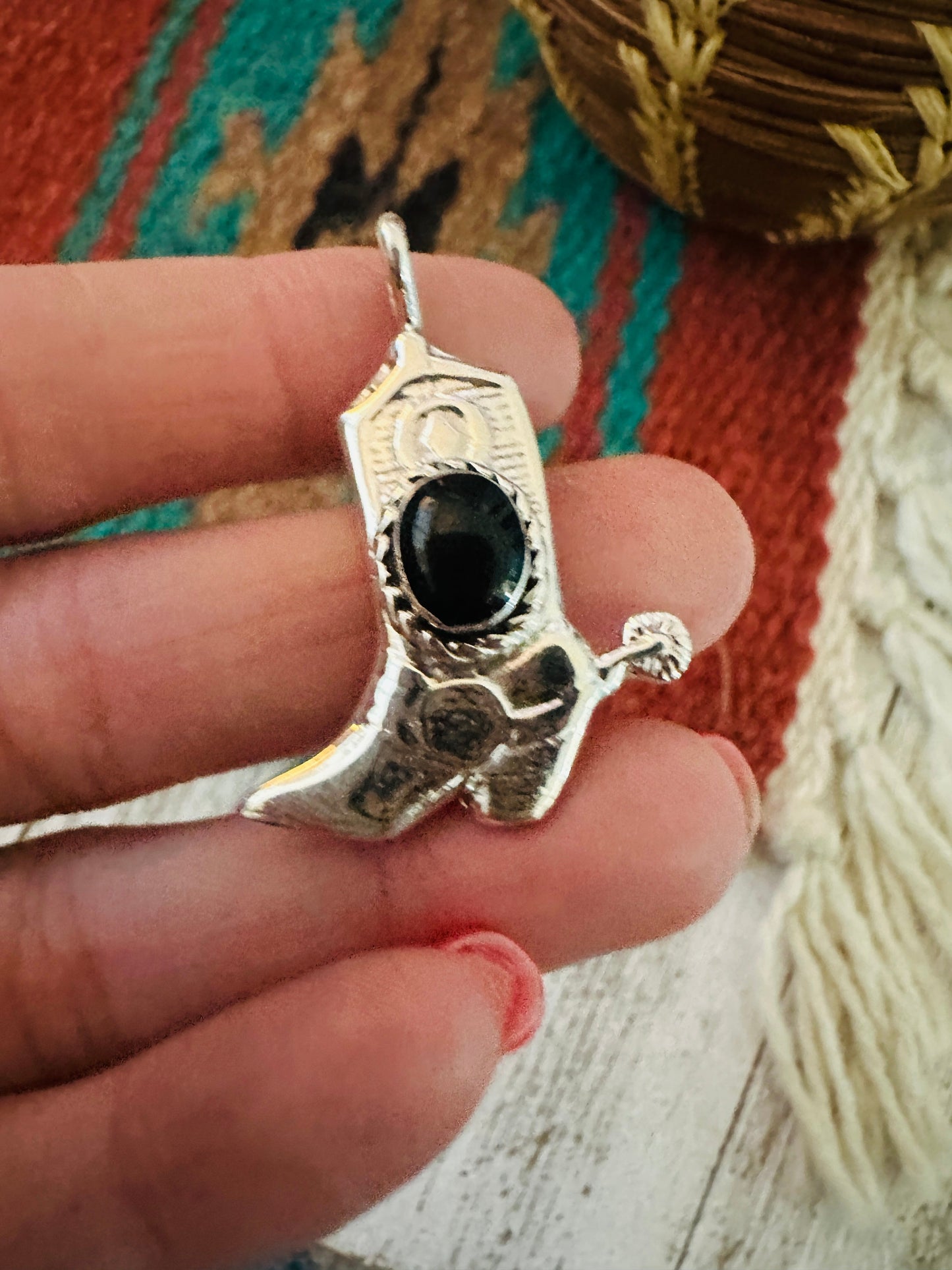 Navajo Sterling Silver & Black Onyx Cowboy Boot Pendant