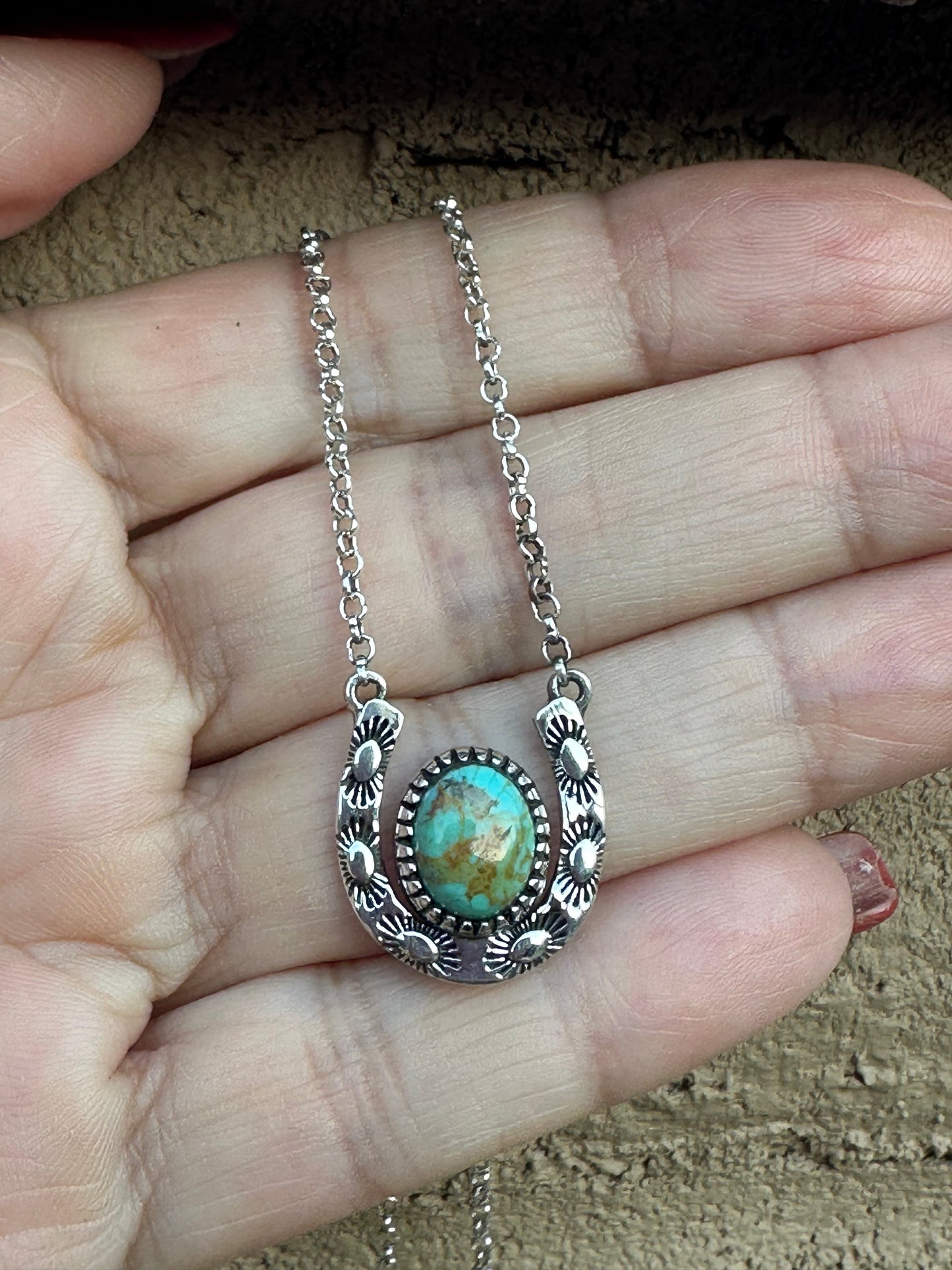 Handmade Turquoise & Sterling Silver Horseshoe Necklace