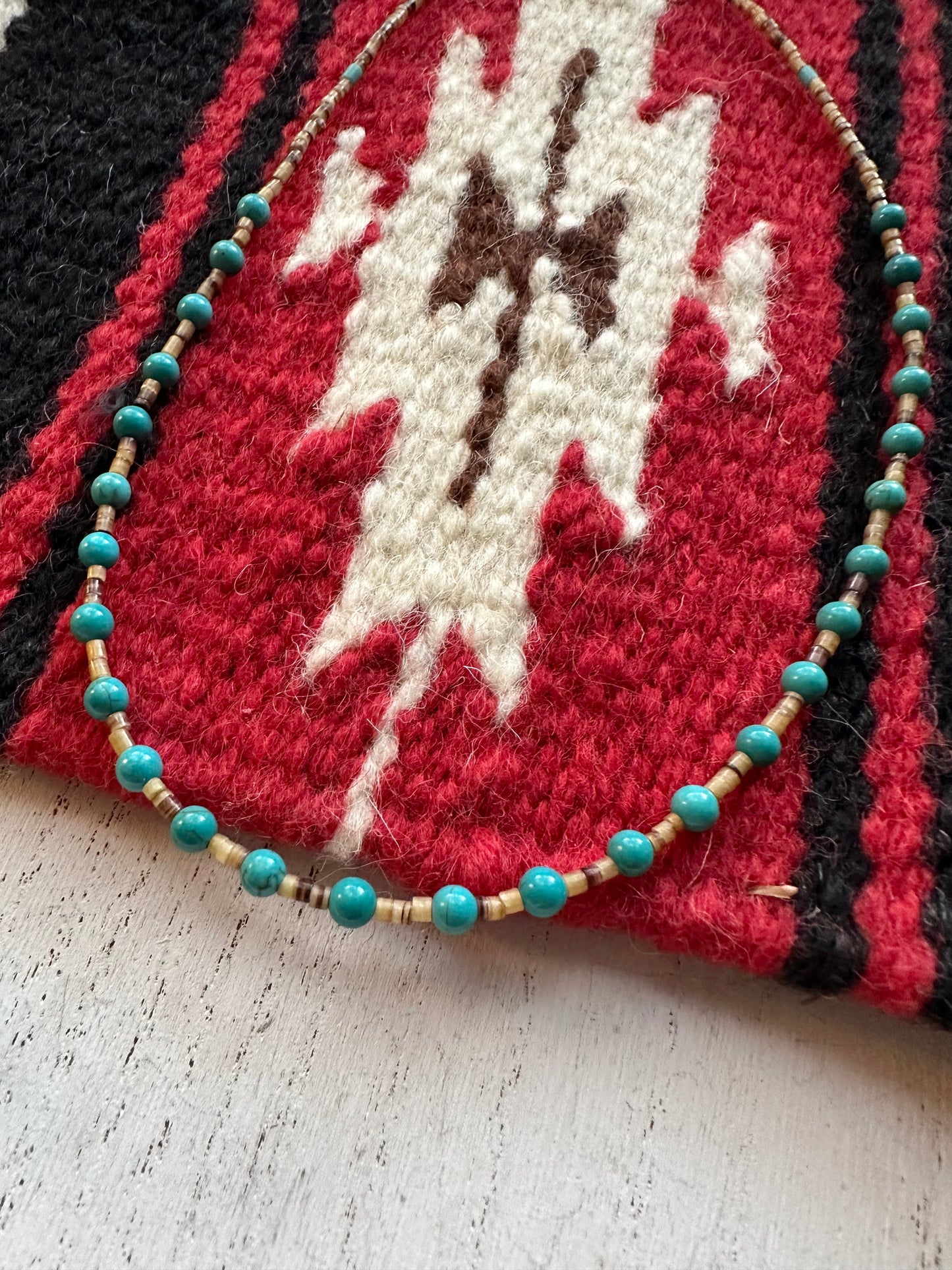Navajo Turquoise And Heishi Beaded Necklace 16”