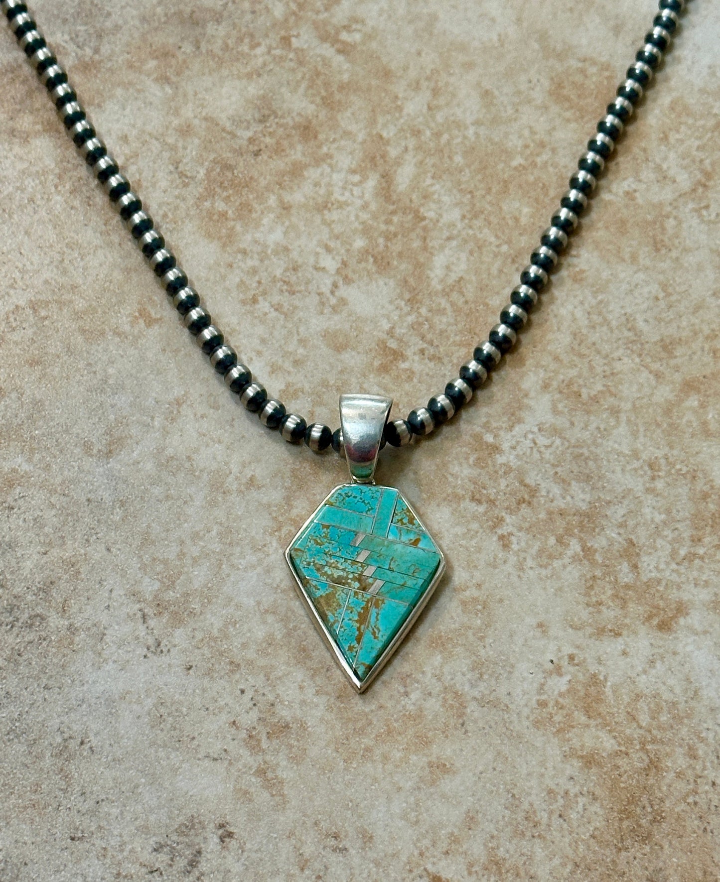 Navajo Inlay Number 8 Turquoise Diamond Shape Pendant