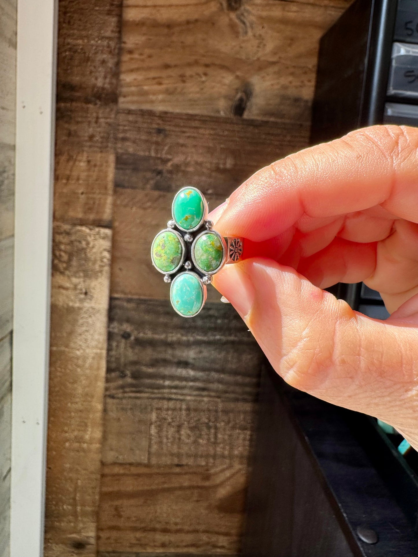 Adjustable Ring with 4 Green Turquoise Stones