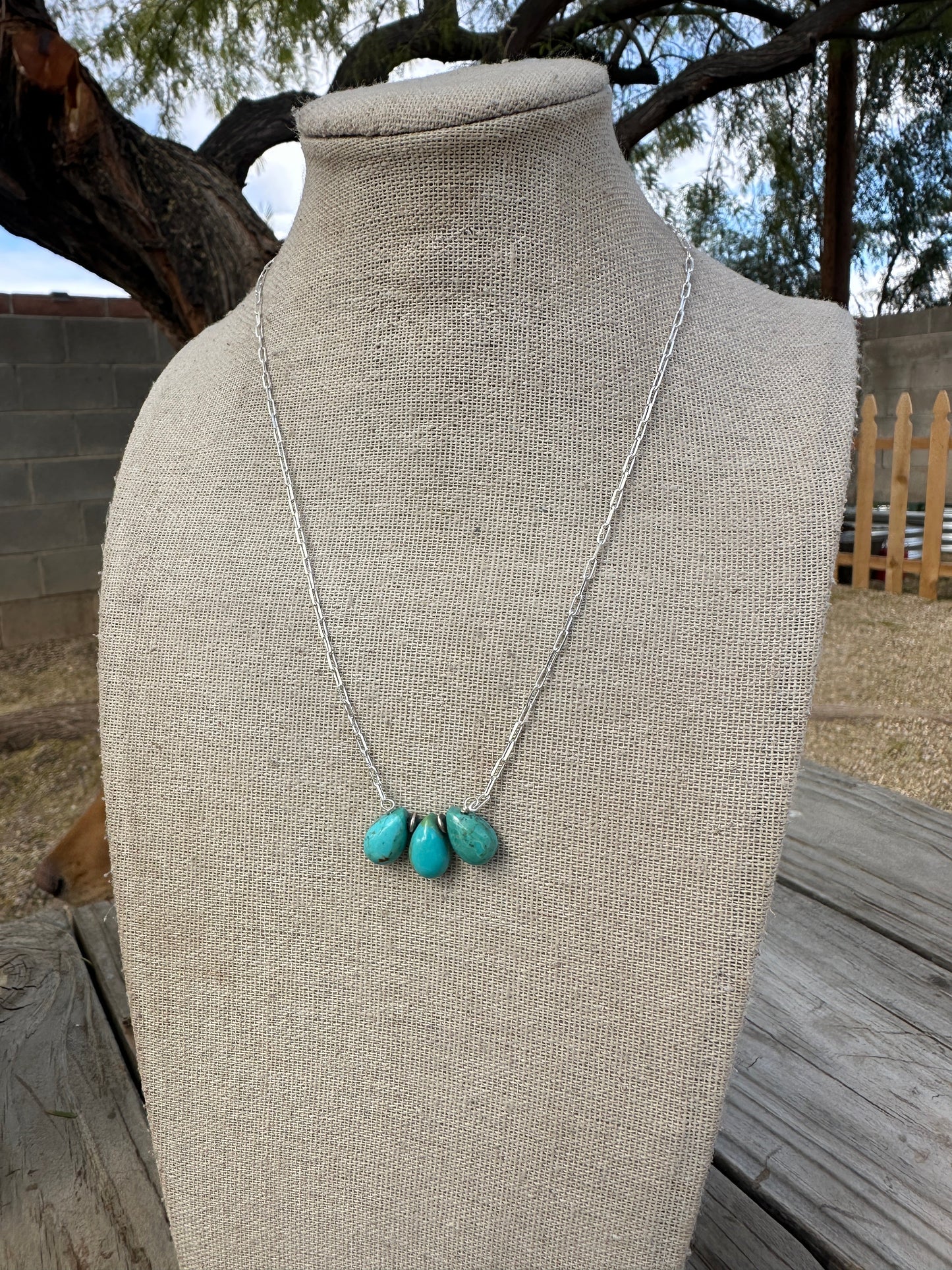 Tiny Dancer Handmade Sterling Silver & Turquoise 3 Stone Necklace