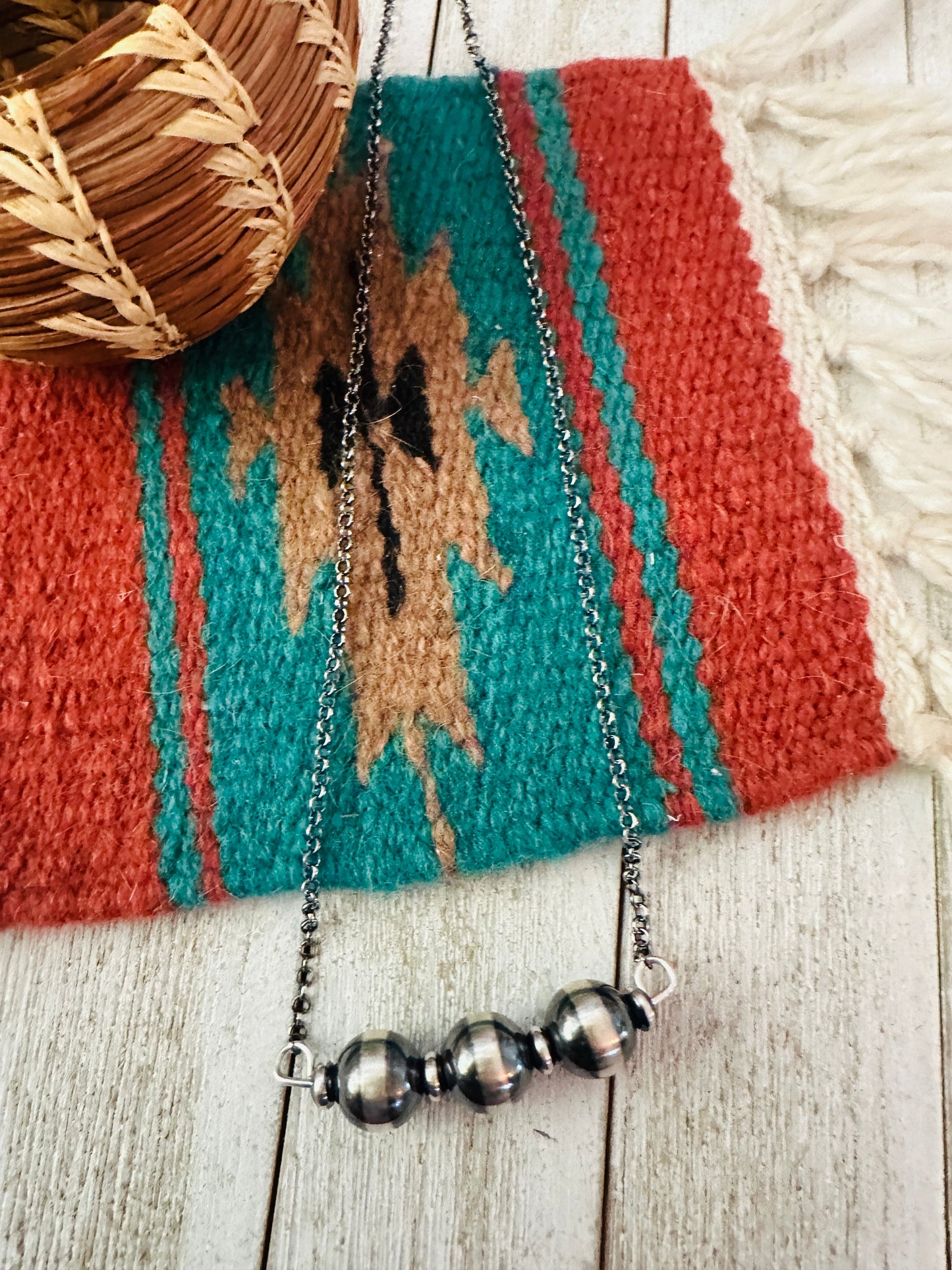 Navajo Sterling Silver Pearl Beaded Chain Necklace