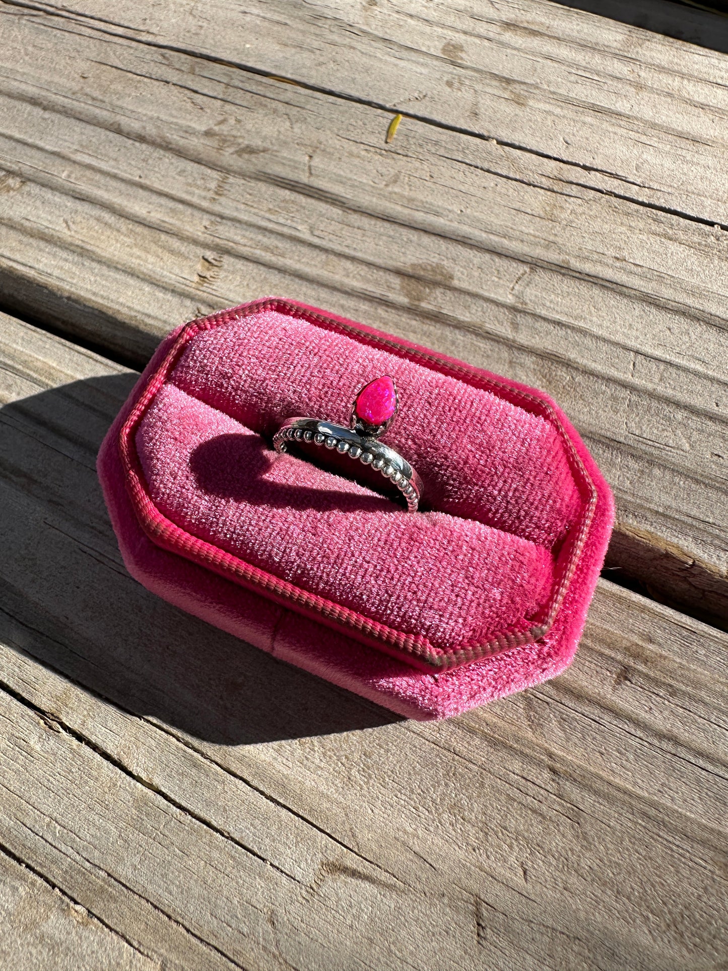The Bisbee Beautiful Handmade Hot Pink Fire Opal And Sterling Silver Adjustable Ring