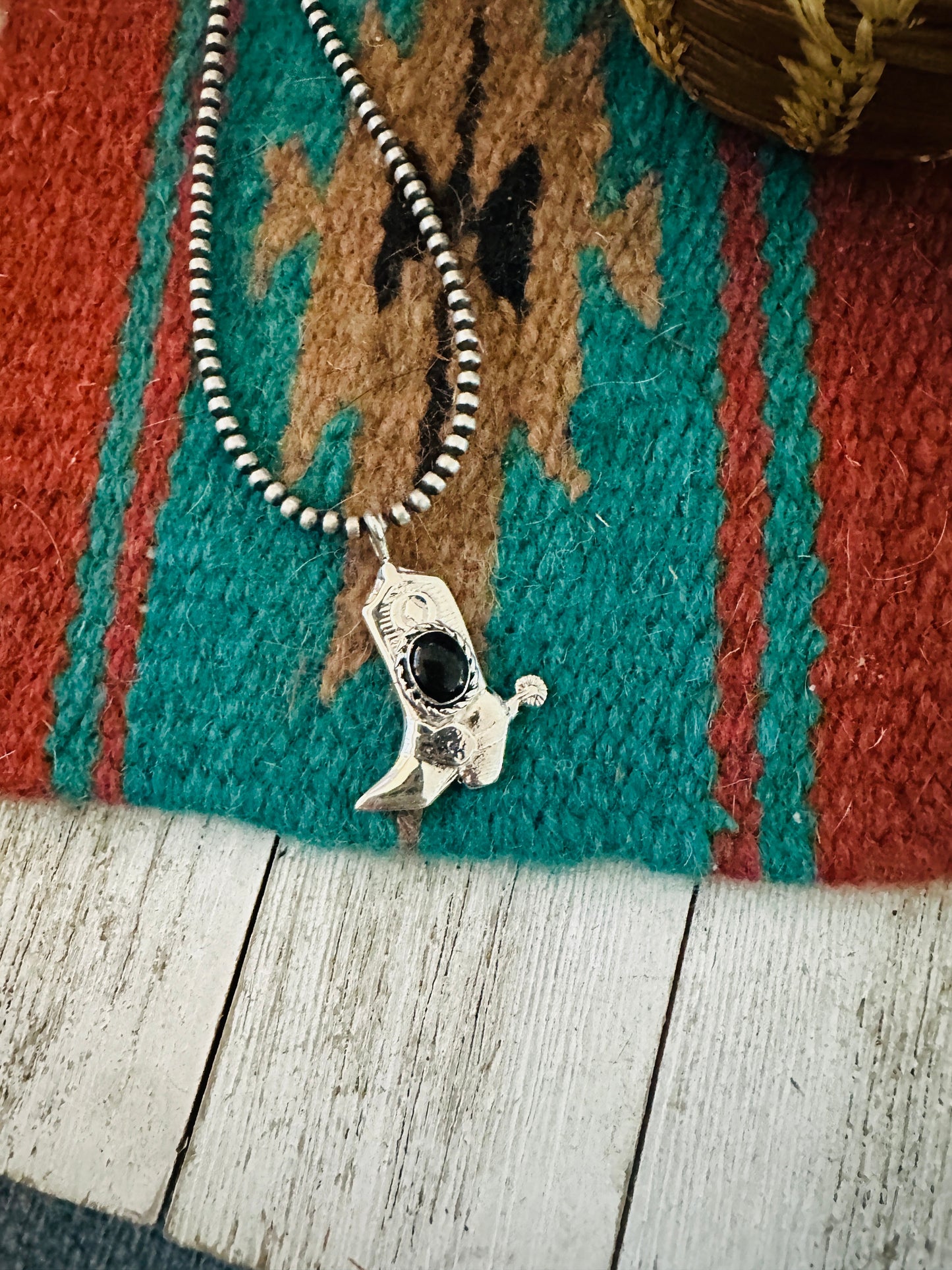 Navajo Sterling Silver & Black Onyx Cowboy Boot Pendant