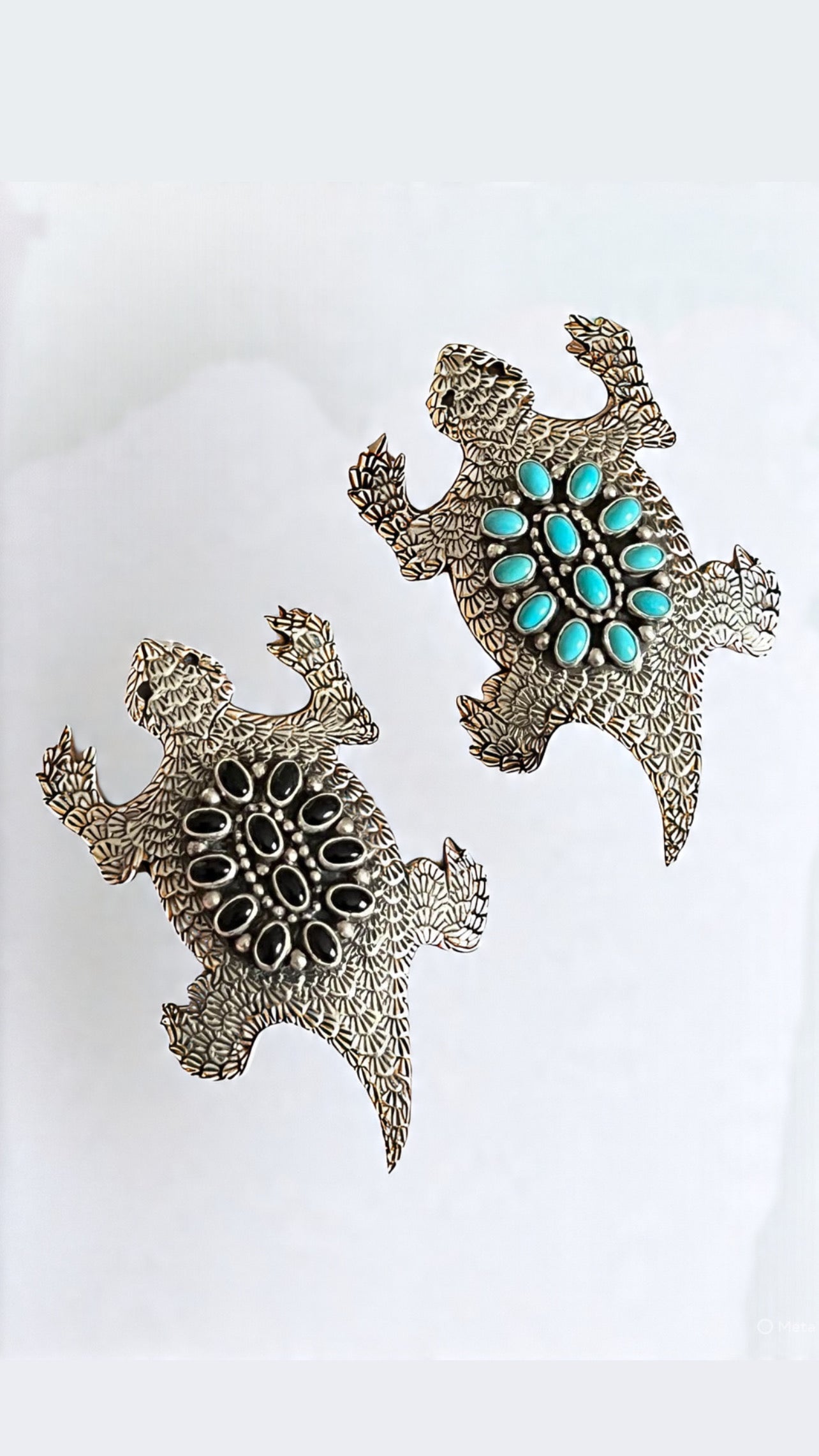 Navajo Sterling Silver and Stone Horned Toad Pin and Pendant by Lee Charley, Turquoise or Onyx
