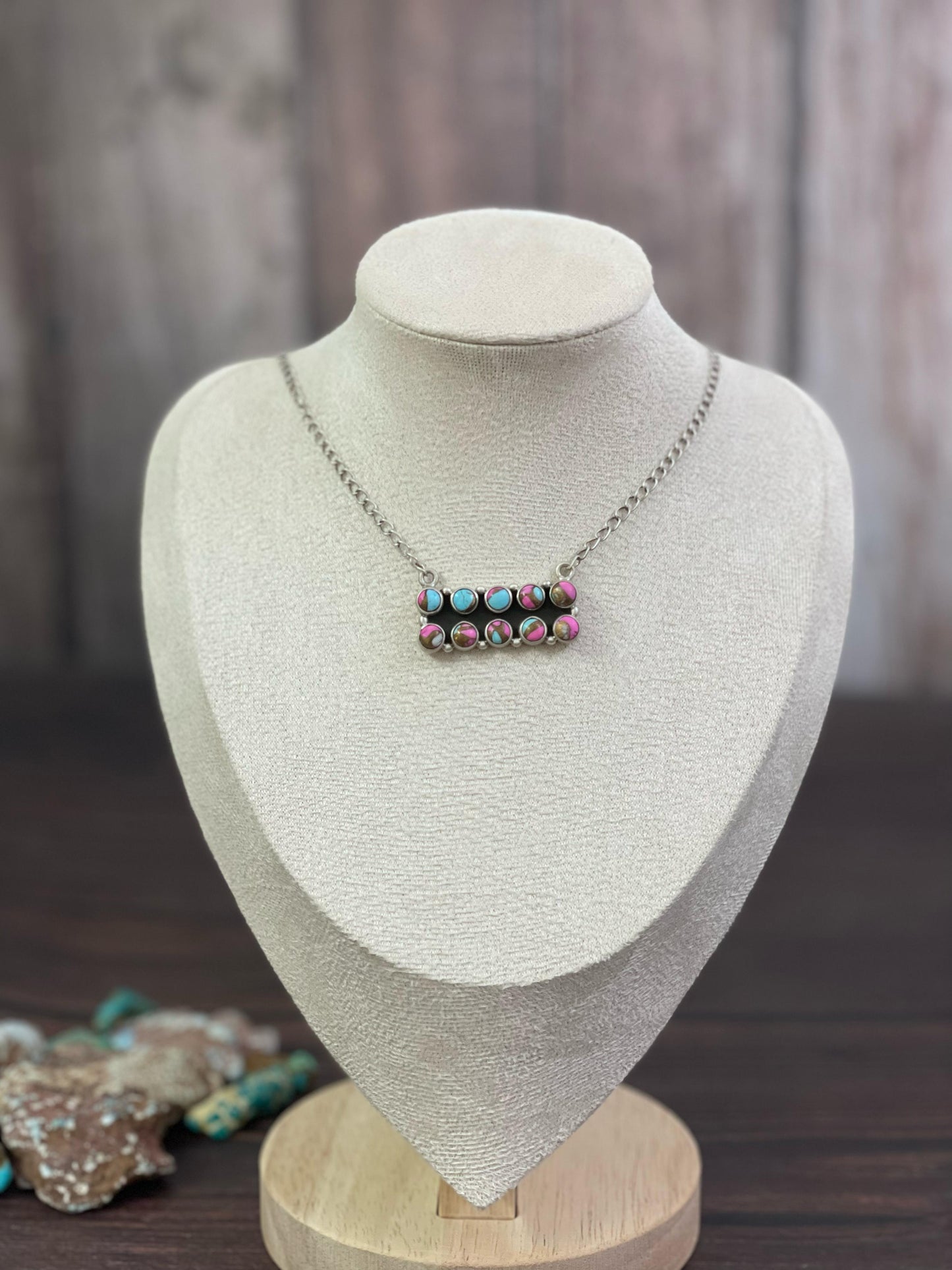 Handmade Sterling Silver Cotton Candy, Purple Mojave, Kingman, Black Onyx, Wild Horse Turquoise Necklace, Signed Nizhoni