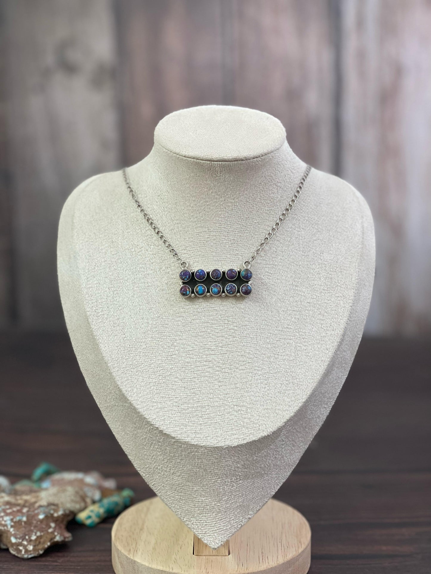Handmade Sterling Silver Cotton Candy, Purple Mojave, Kingman, Black Onyx, Wild Horse Turquoise Necklace, Signed Nizhoni