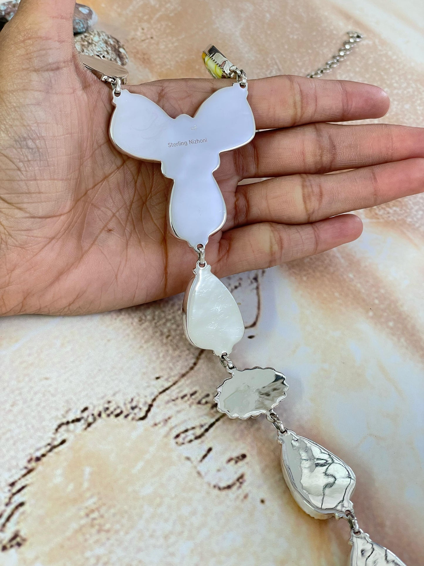 Handmade Sterling Silver Honey Dahlia Necklace, Signed Nizhoni