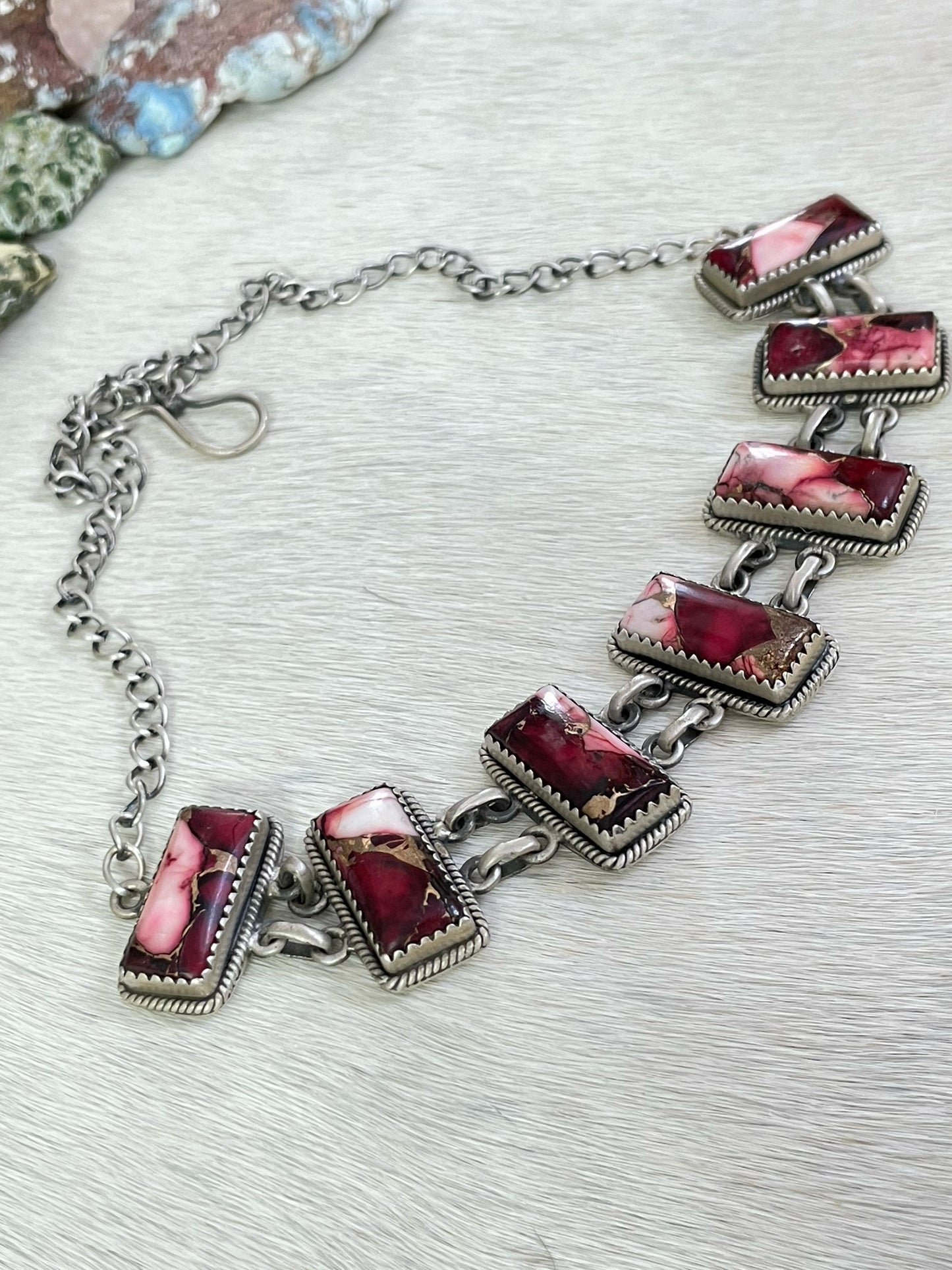 Handmade Sterling Silver Red Rose Dahlia Necklace, Signed Nizhoni
