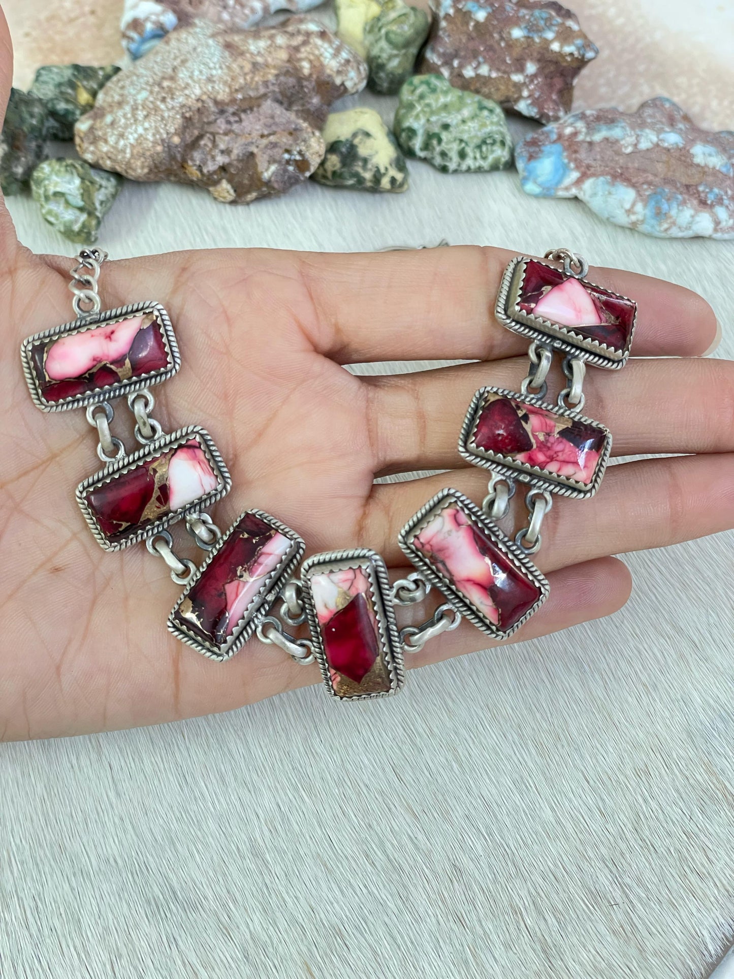 Handmade Sterling Silver Red Rose Dahlia Necklace, Signed Nizhoni
