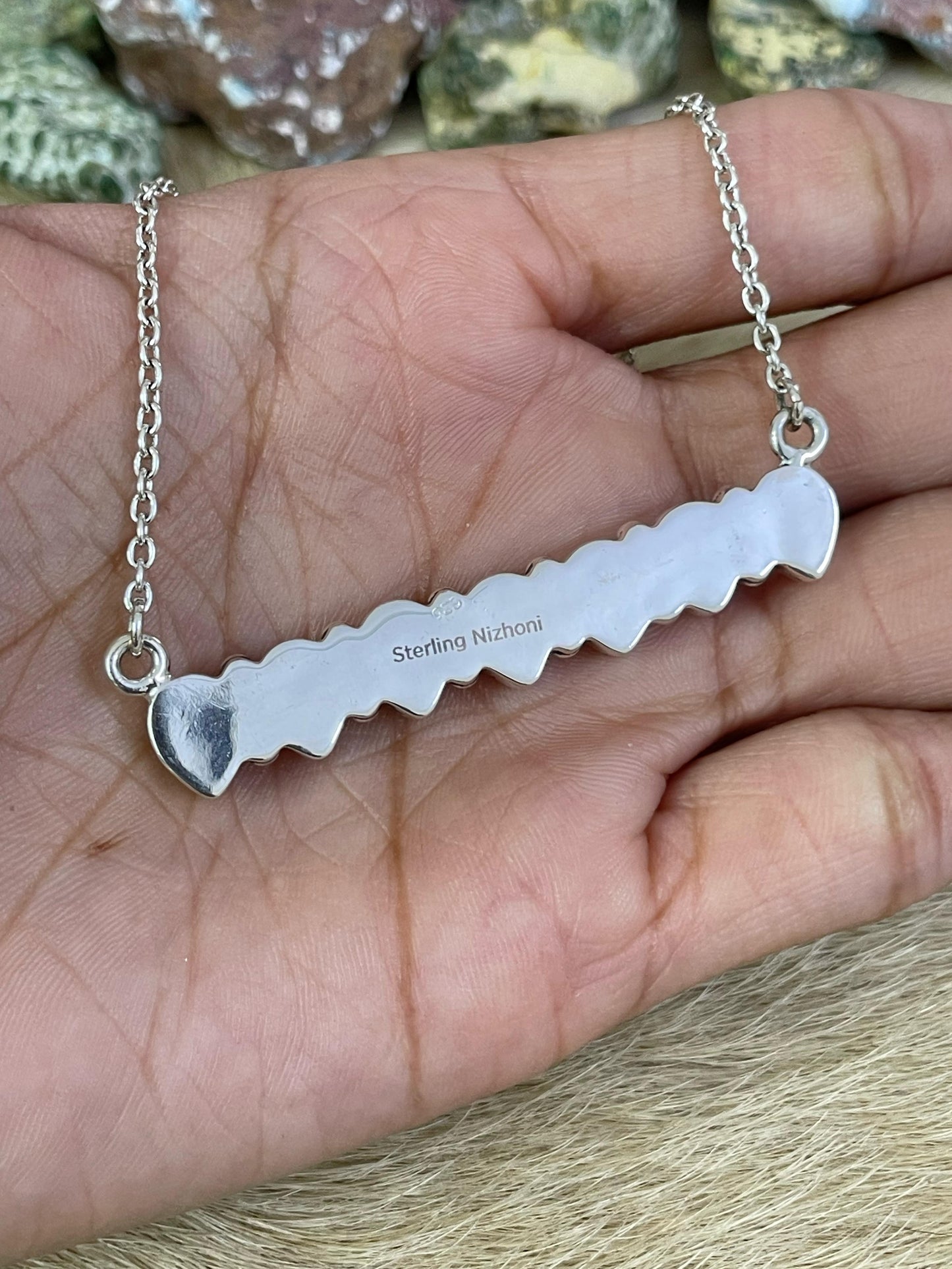 Handmade Sterling Silver Cotton Candy Turquoise Necklace, Signed Nizhoni