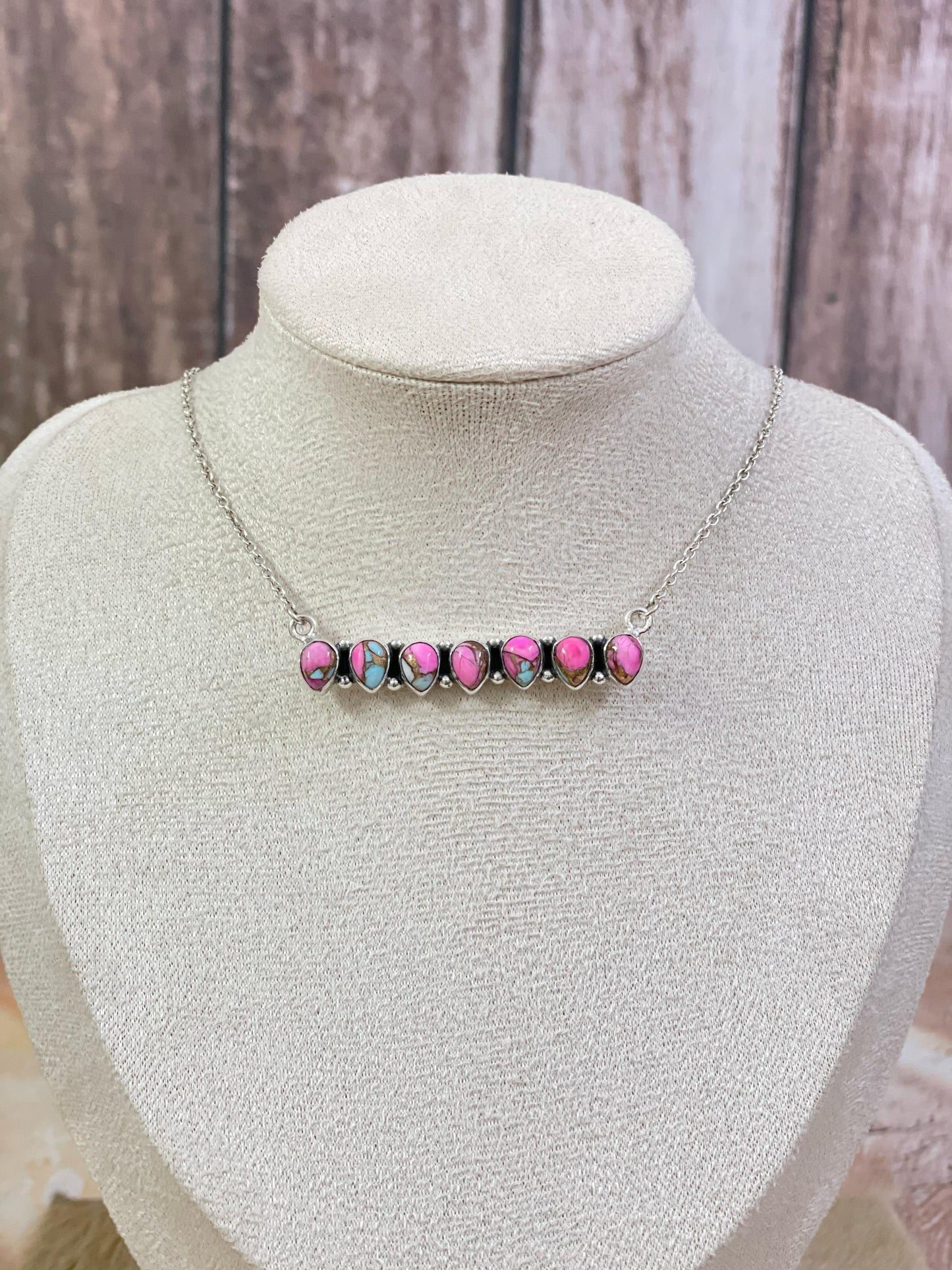 Handmade Sterling Silver Cotton Candy Turquoise Necklace, Signed Nizhoni