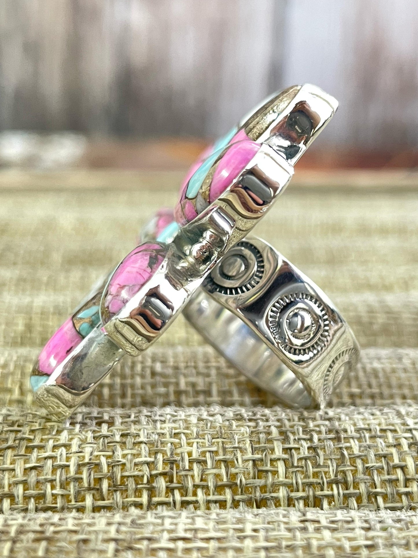 Handmade Sterling Silver Cotton Candy Turquoise Adjustable Ring, Signed Nizhoni