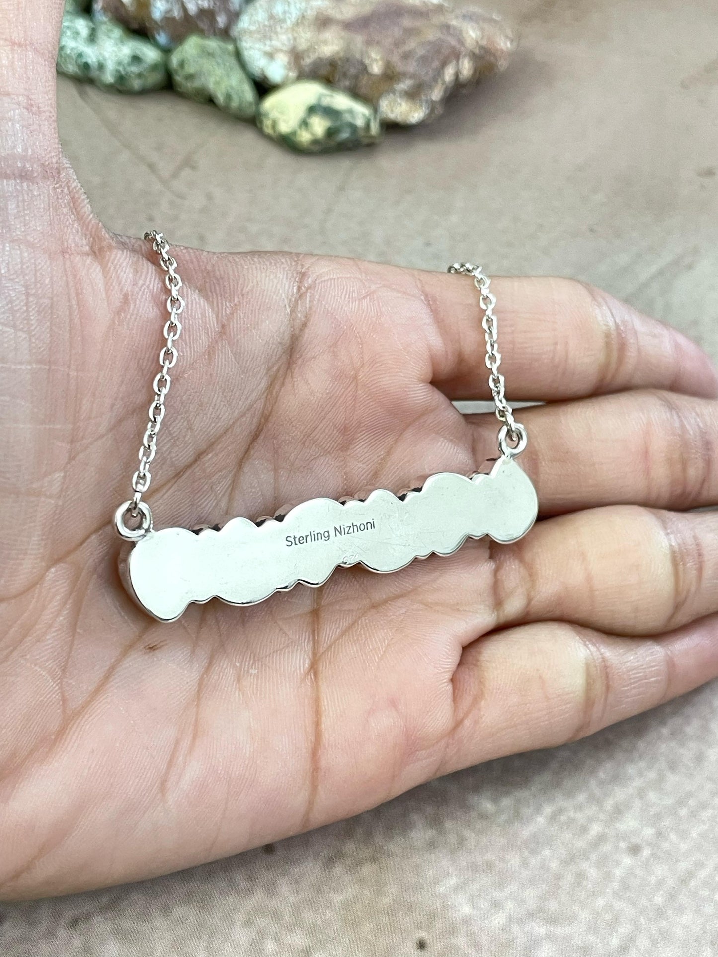 Handmade Sterling Silver Cotton Candy Turquoise Necklace, Signed Nizhoni